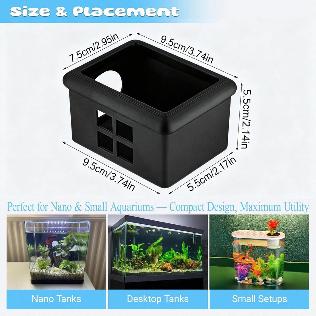 Black Floating Betta Fish Hideout with Window – 3D Breeding Box & Resting Cave – Floating Betta Hammock, Feeding Platform & Fish Tank Accessories for Small Aquariums, Bowls & Nano Tanks