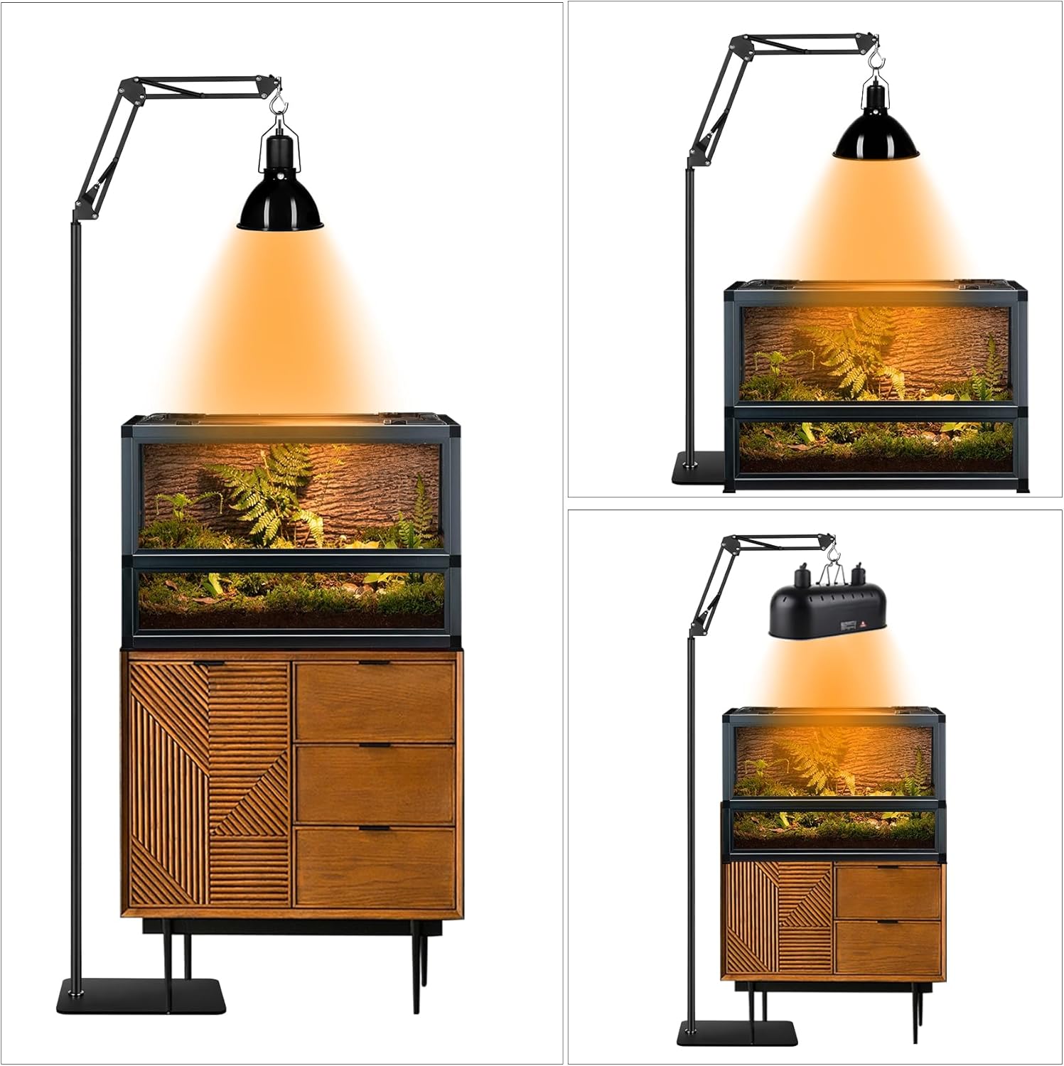 DXOPHIEX Heat Lamp Stand Reptile Light Stand with 360° Swing Arm, Height Adjustable (15.7 inch to 74.3 inch) Heat Lamp Holder for Bearded Dragon, Turtles, Snake and Lizard Terrarium