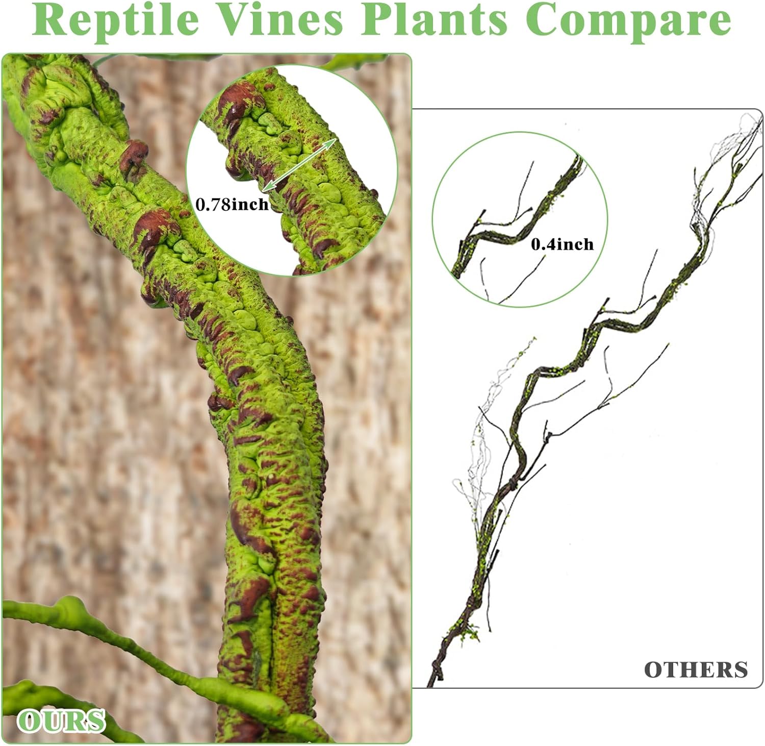 VCEPJH Medium Reptile Vines Thick Terrarium Plants 118 Inches Long Flexible Climbing Branch Lizard Tank Accessories Greenery Habitat Decor for Bearded Dragon Chameleon Gecko Frog Snake (M)