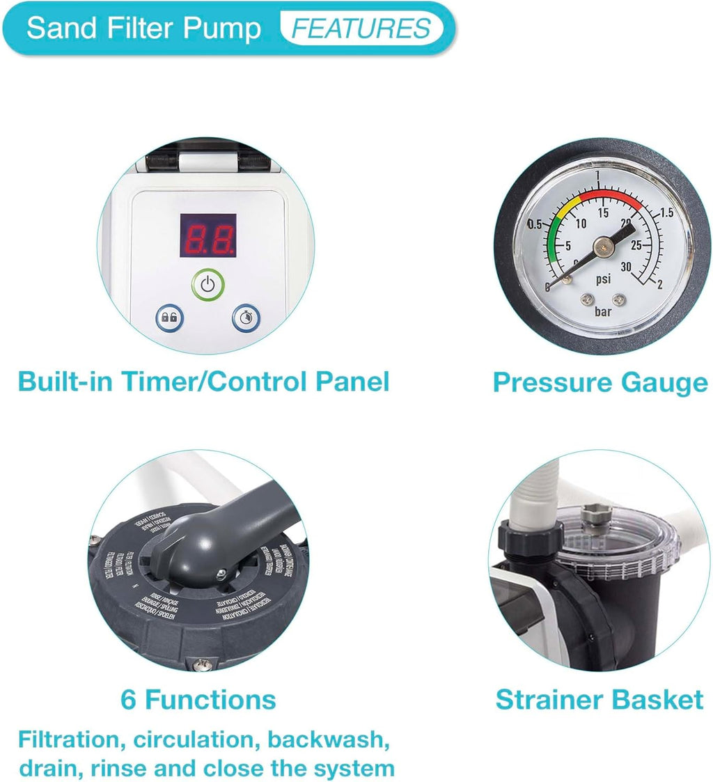 Intex 26645EG Krystal Clear 2100 GPH Sand Filter Pump for Above Ground Pools Bundled with OptiFlow Premium Pure Silica Filter Sand, 50 lb Bag