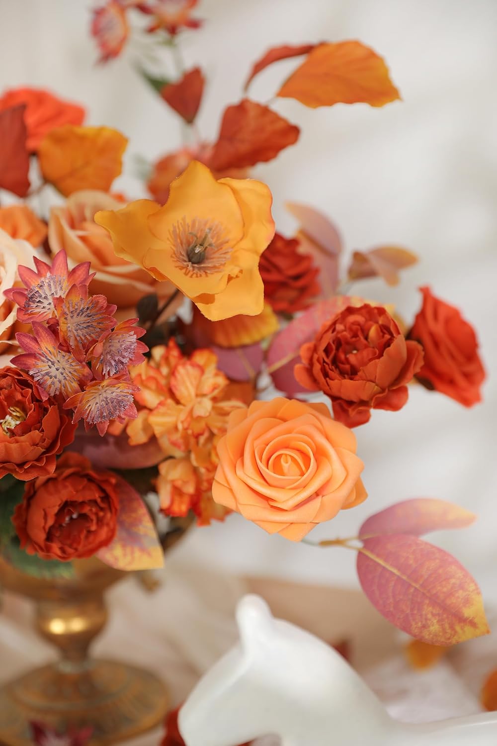 Orange Artificial Flowers Box Set Gradient Color Foam and Silk Fake Flowers with Stems for DIY Wedding Bridesmaid Bridal Bouquets Centerpieces Party Fall Home Decoration