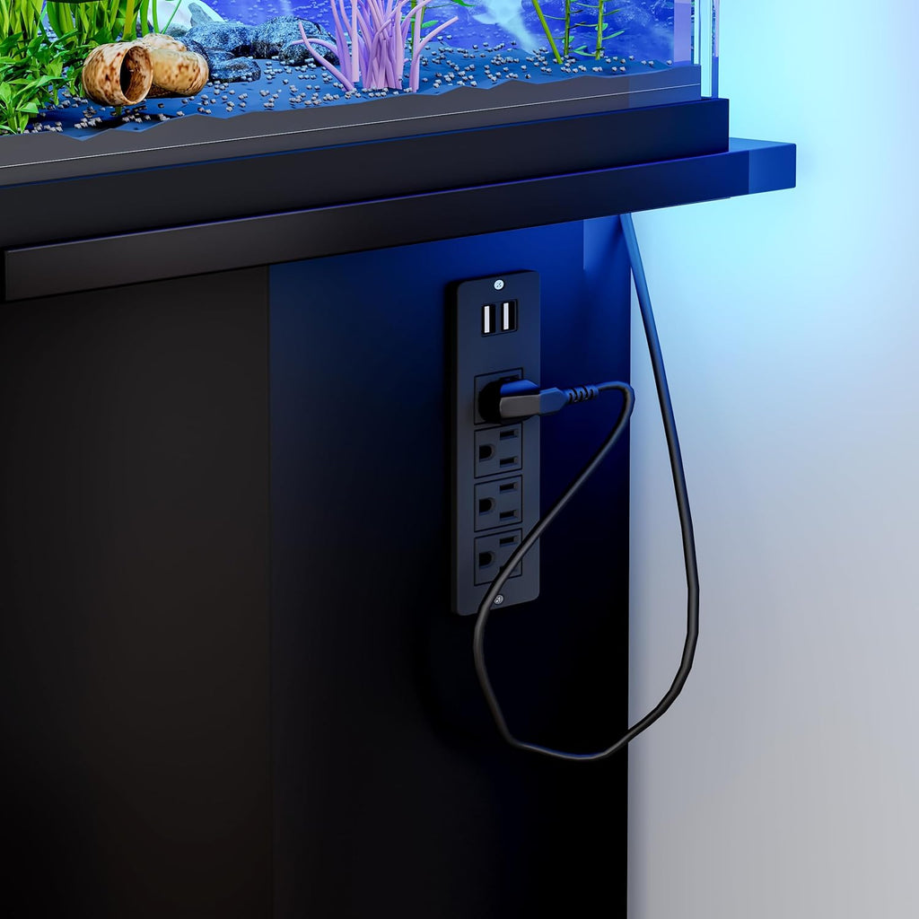 Modern 55-75 Gallon Fish Tank Stand with Power Outlet (4 AC 2 USB Ports), Heavy Duty Aquarium Stand with Cabinet Storage for Fish Tank, Turtle Tank, Reptile Terrarium, 880LBS Capacity (Black&White)