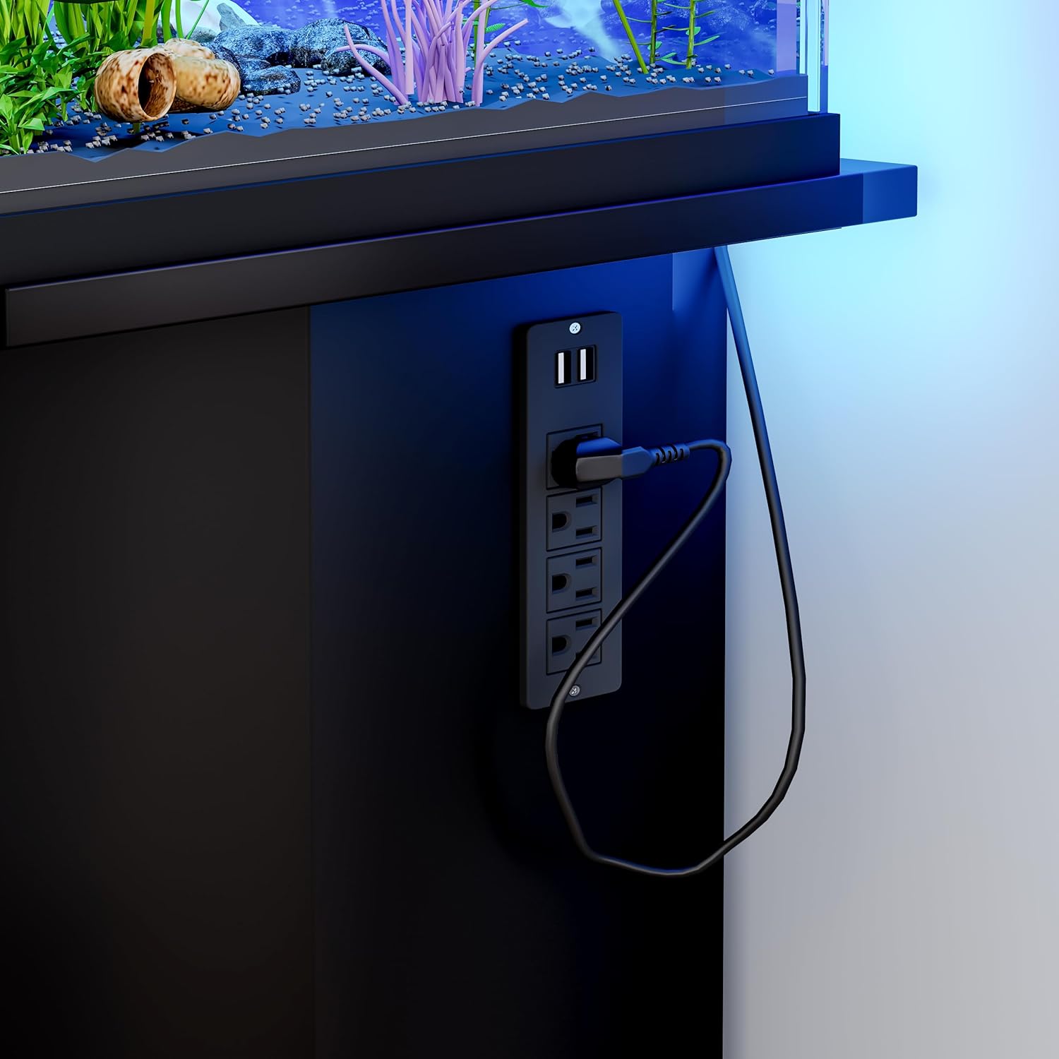 Modern 55-75 Gallon Fish Tank Stand with Power Outlet (4 AC 2 USB Ports), Heavy Duty Aquarium Stand with Cabinet Storage for Fish Tank, Turtle Tank, Reptile Terrarium, 880LBS Capacity (Black&White)