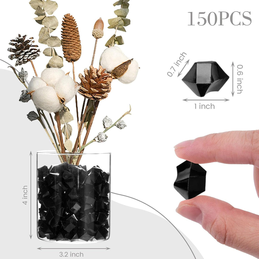 DomeStar 150PCS Fake Ice, Black Christmas Decorations Vase Fillers, Black Plastic Gems Aquarium Tank Rock Party Table Scatter Decorations