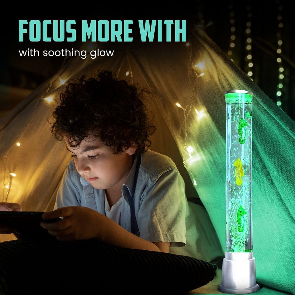 Seahorse Bubble Lights Lamp with 6LED Automatic Color Changing Night Light with Moving Fake Fish Tank Tower Sensory Tubes Fish Lamp For Home Decorations Anniversary Christmas Gifts - 1.90Feet