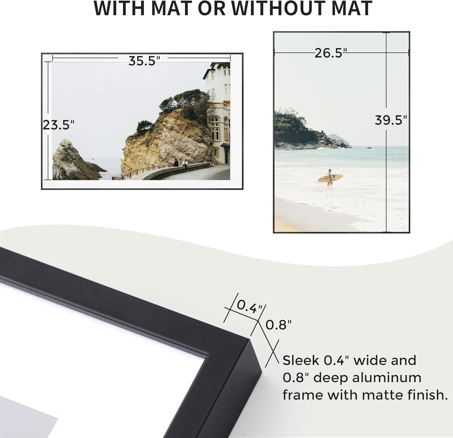 27x40 Metal Picture Frame with 24x36 Mat, Brushed Aluminum Finish, Tempered Glass Front, and Attached Hanging Hardware - Versatile Wall Display Frames for Vertical or Horizontal Orientation(Black,