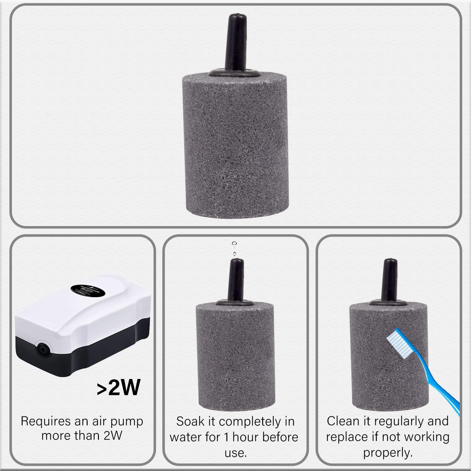 Air Stone Bubble Diffuser Ball - for Aquarium Air Pump and Fish Tanks, Gray, Pack of 10pcs