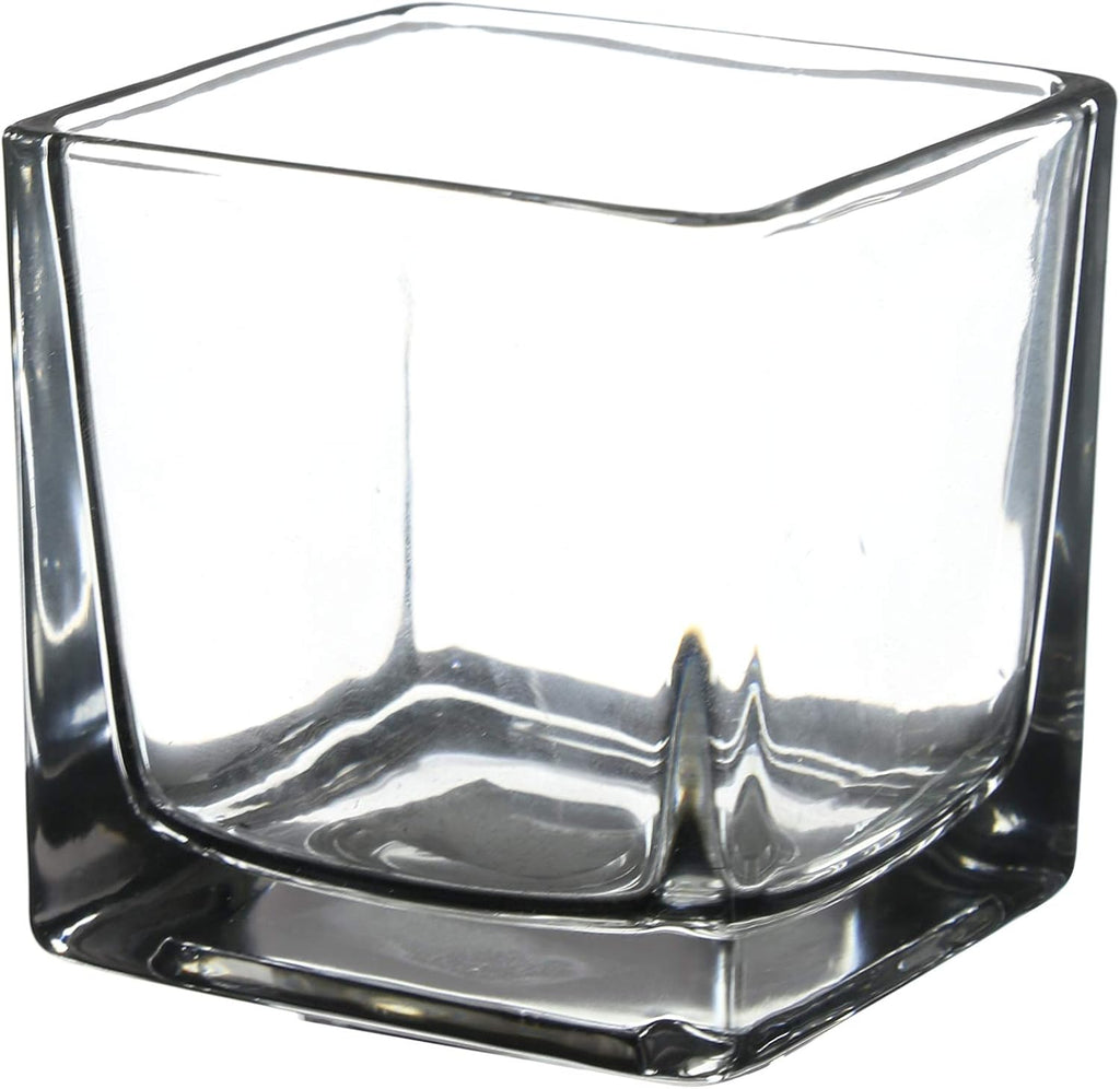 WGVI 24 Pcs Clear Square Glass Tea Light Votive Candle Holders, Width 3", Height 3", Small Cube CandleHolders Container Dish Terrarium Tabletop Event Décor