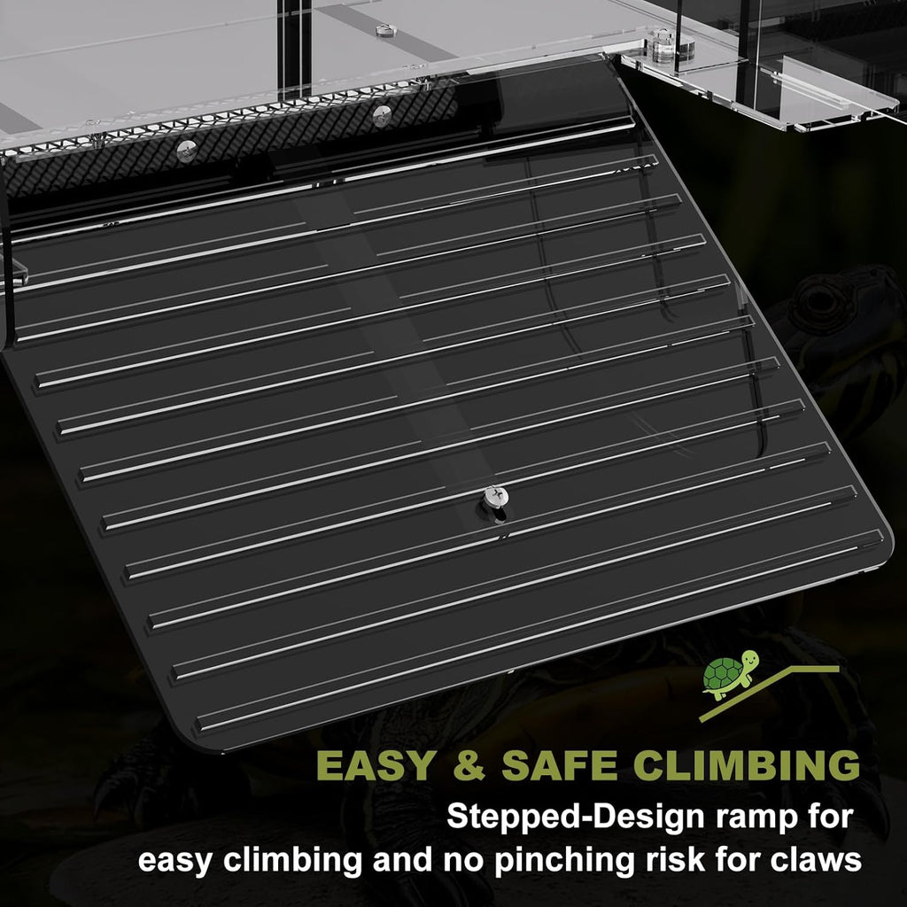 XXL Turtle Basking Platform for Aquatic Turtles, Extra Extra Large for over 180 Gallon Tank, Fits 23-29'' Wide Aquarium, Acrylic Turtle Topper &Dock Tank Accessories, Non-Slip Ramp&Escape-Proof Design
