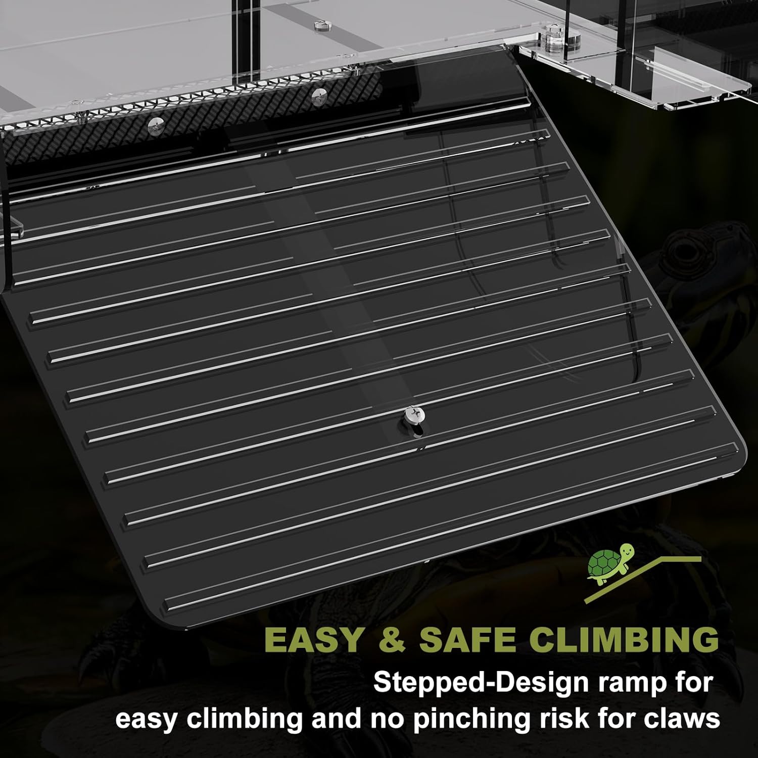 XXL Turtle Basking Platform for Aquatic Turtles, Extra Extra Large for over 180 Gallon Tank, Fits 23-29'' Wide Aquarium, Acrylic Turtle Topper &Dock Tank Accessories, Non-Slip Ramp&Escape-Proof Design