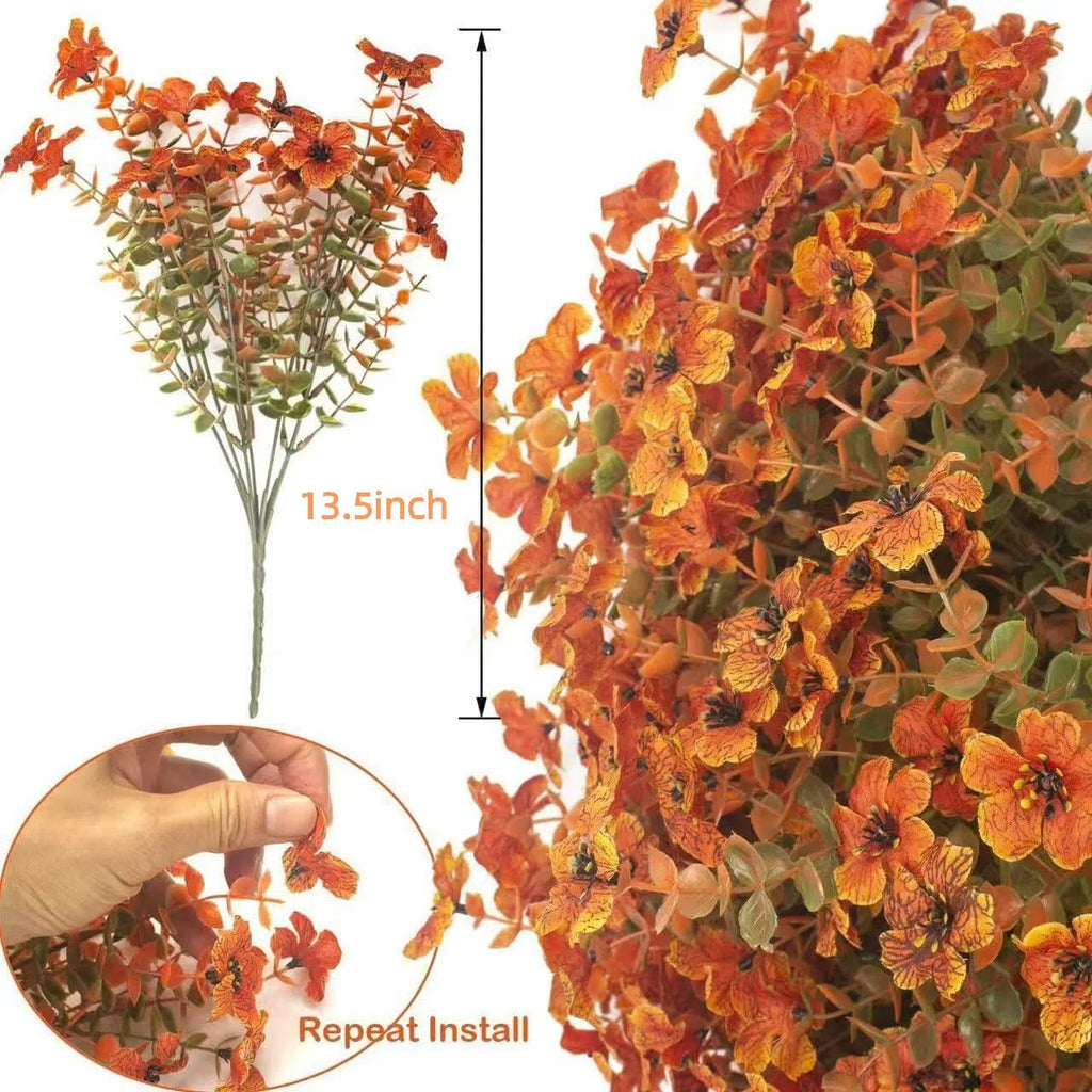 Artificial Fall Flowers Fake mums for Outdoors - UV Resistant & Fade-Resistant Fake Flowers, 10 Bundles Orange Yellow Waterproof Faux Flowers for Garden, Yard, Patio, Wedding & Fall Decor