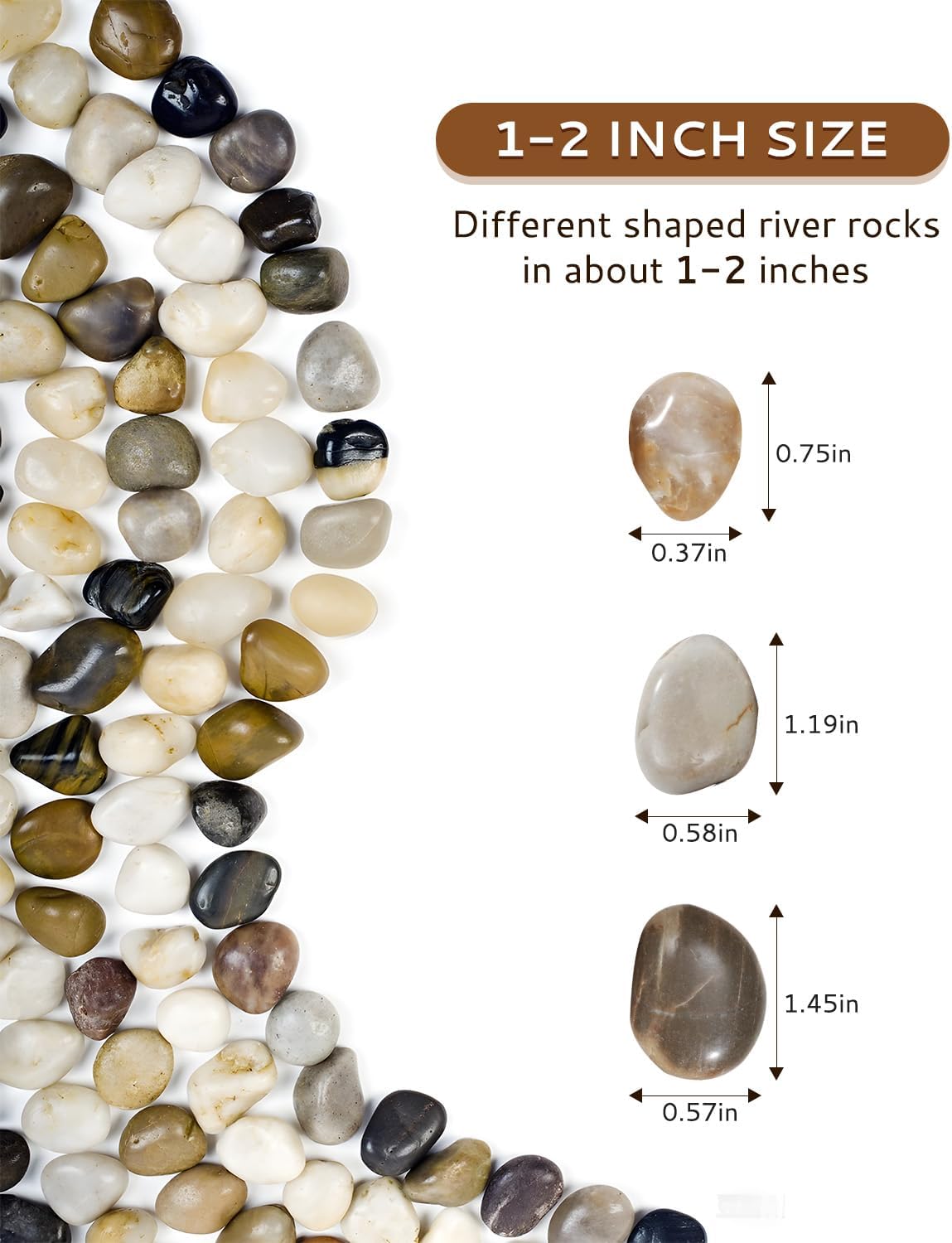 40 lbs River Rocks Pebbles 1-2 Inch Polished Decorative Stones Natural Pebbles for Plants,Aquarium Gravel,Vase Fillers,Zen Garden & Succulent Bowl - Smooth Indoor/Outdoor Landscaping Stones
