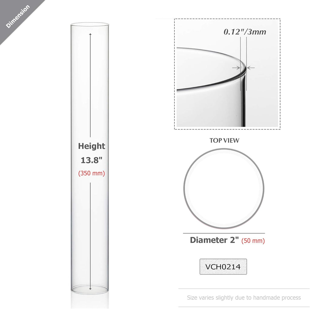 WGVI Hurricane Candle Holder Sleeve, Wide 2", Height 14", Clear Glass Cylinder Candleholder, Chimney Tube, Open Ended Candle Shade, 1 Piece