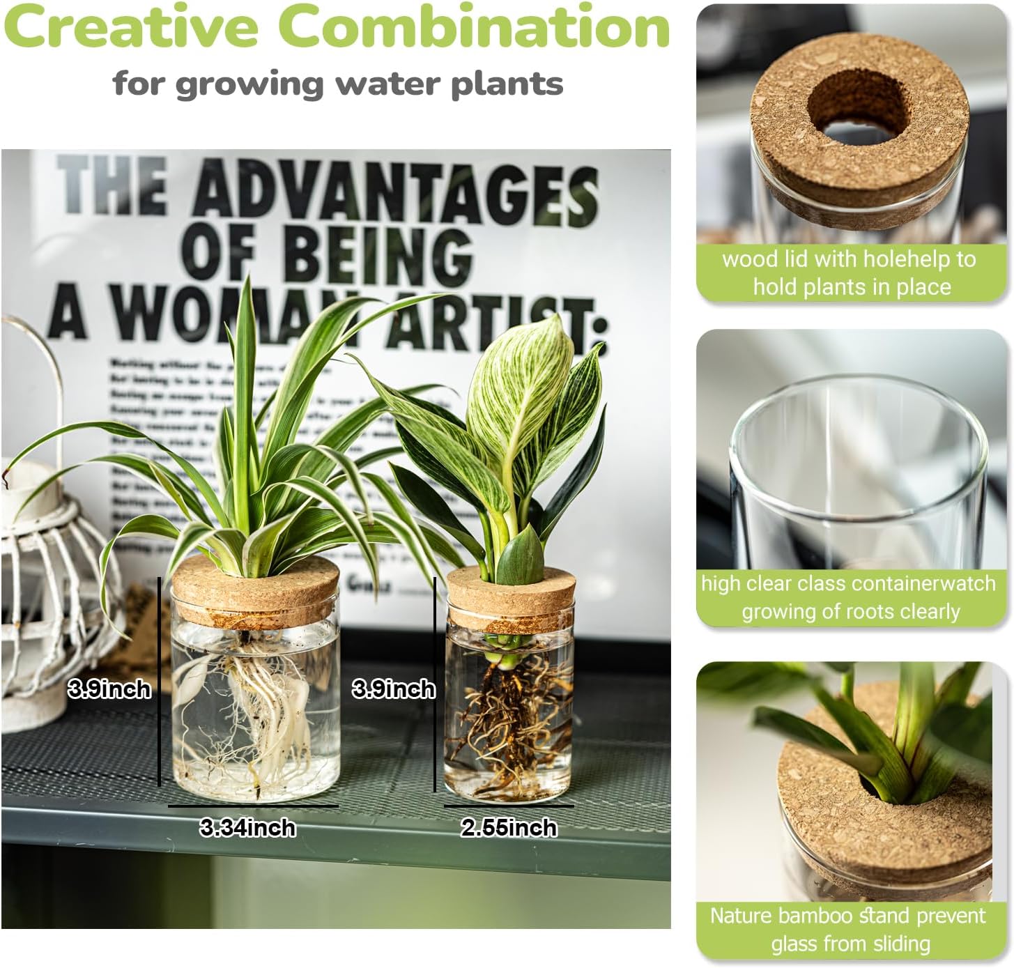 Glass Propagation Stations for Plants -Desktop Flower Vases,Propagation Flower Vases Set – 2 Large & 2 Small for Plant Cuttings，for Living Room, Bedroom Decoration,Home,Office Decor (8)
