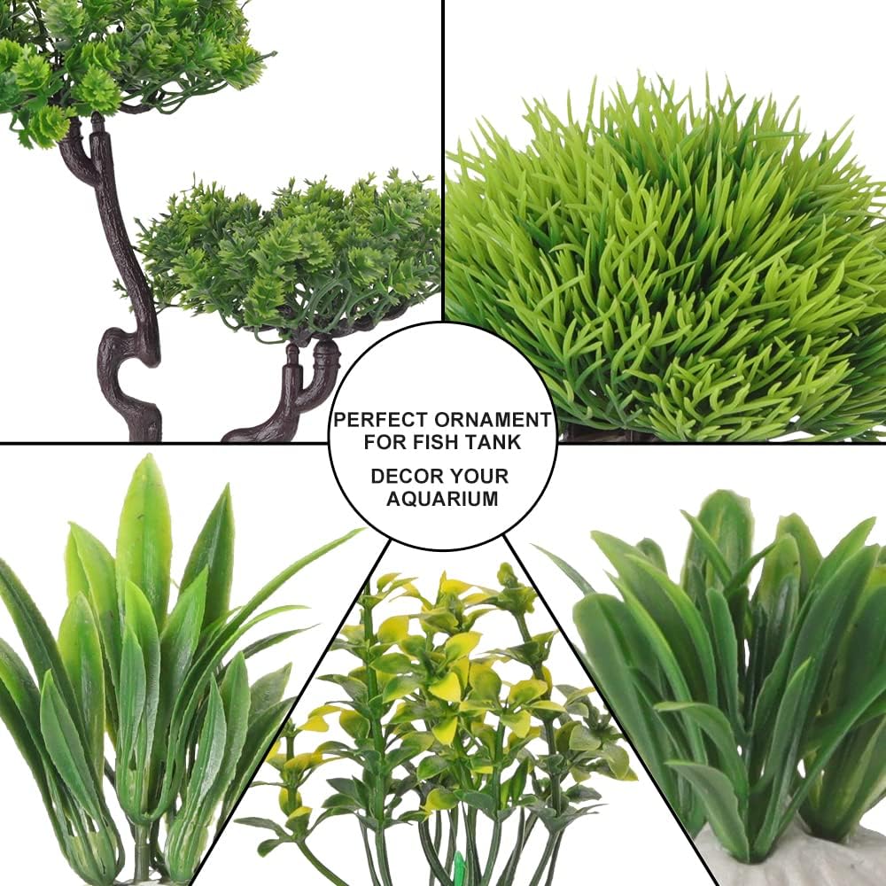 BEGONDIS 25Pcs Artificial Aquarium Tree & Plants Set - Green Fake Aquatic Plants for Aquarium Decorations