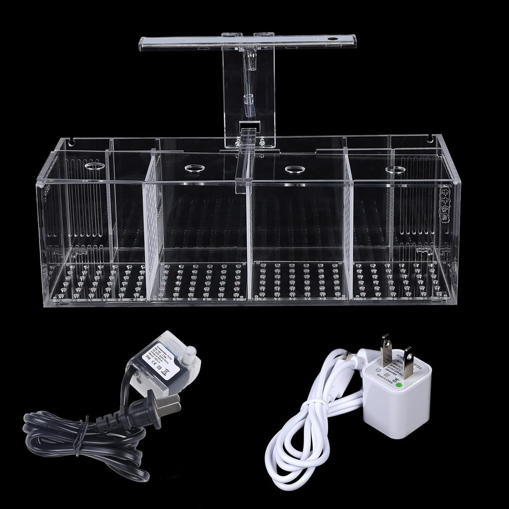 Acrylic Aquarium 4 Compartment Betta Fish Tank with LED Lights Pump Container Rectangular Fishes Tank Suitable for a Wide Variety of Tropical Fish, Clear and Transparent
