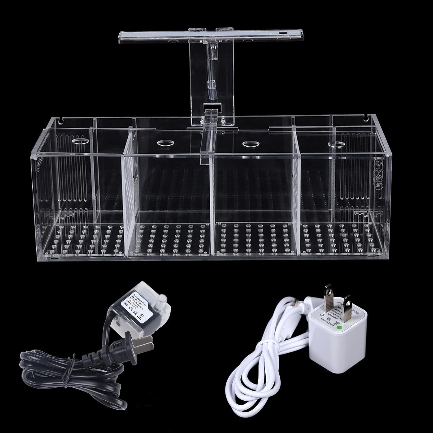 Acrylic Aquarium 4 Compartment Betta Fish Tank with LED Lights Pump Container Rectangular Fishes Tank Suitable for a Wide Variety of Tropical Fish, Clear and Transparent