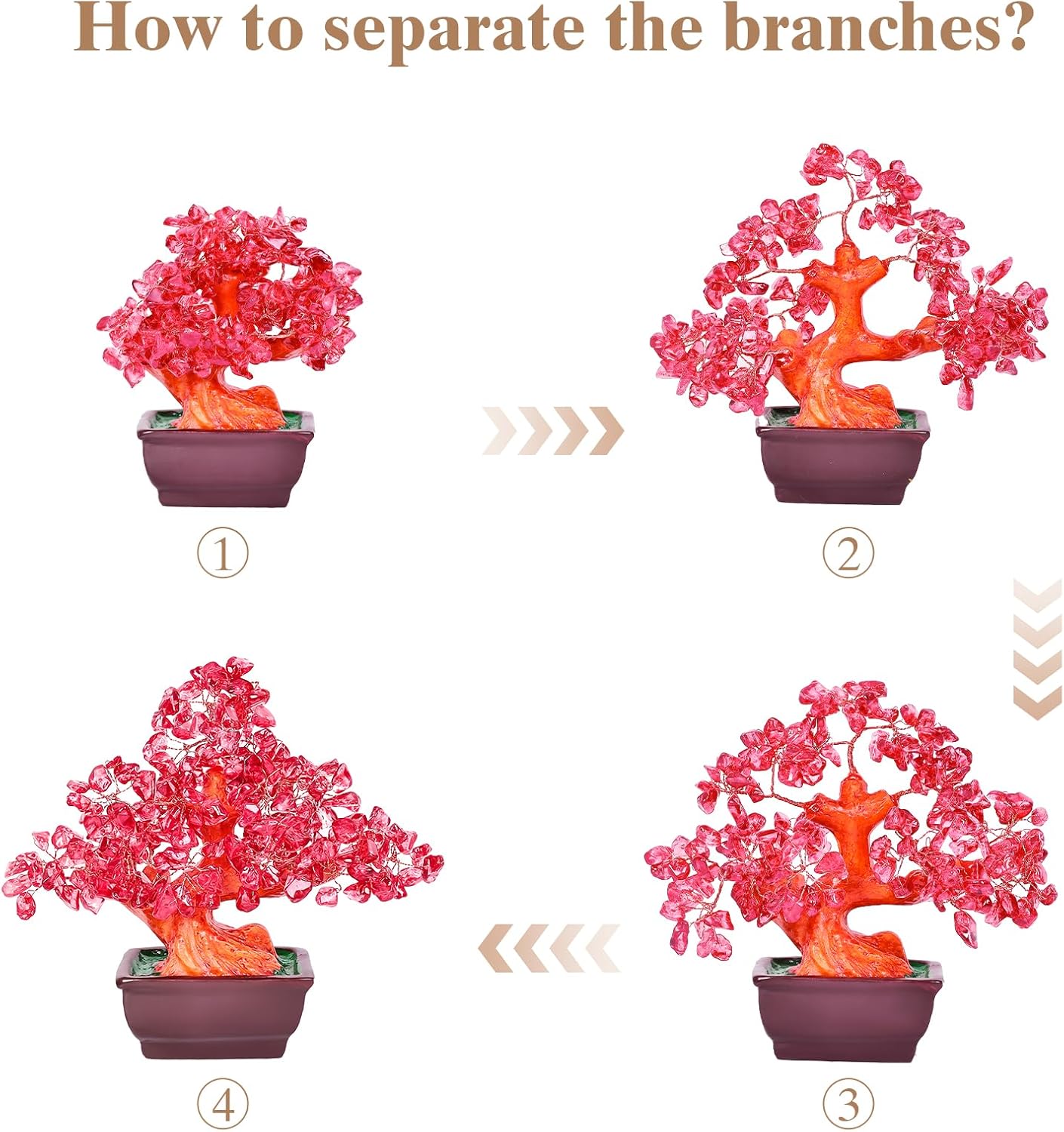 Feng Shui Quartz Crystal Money Tree Bonsai Style Decoration for Luck and Wealth (Red)
