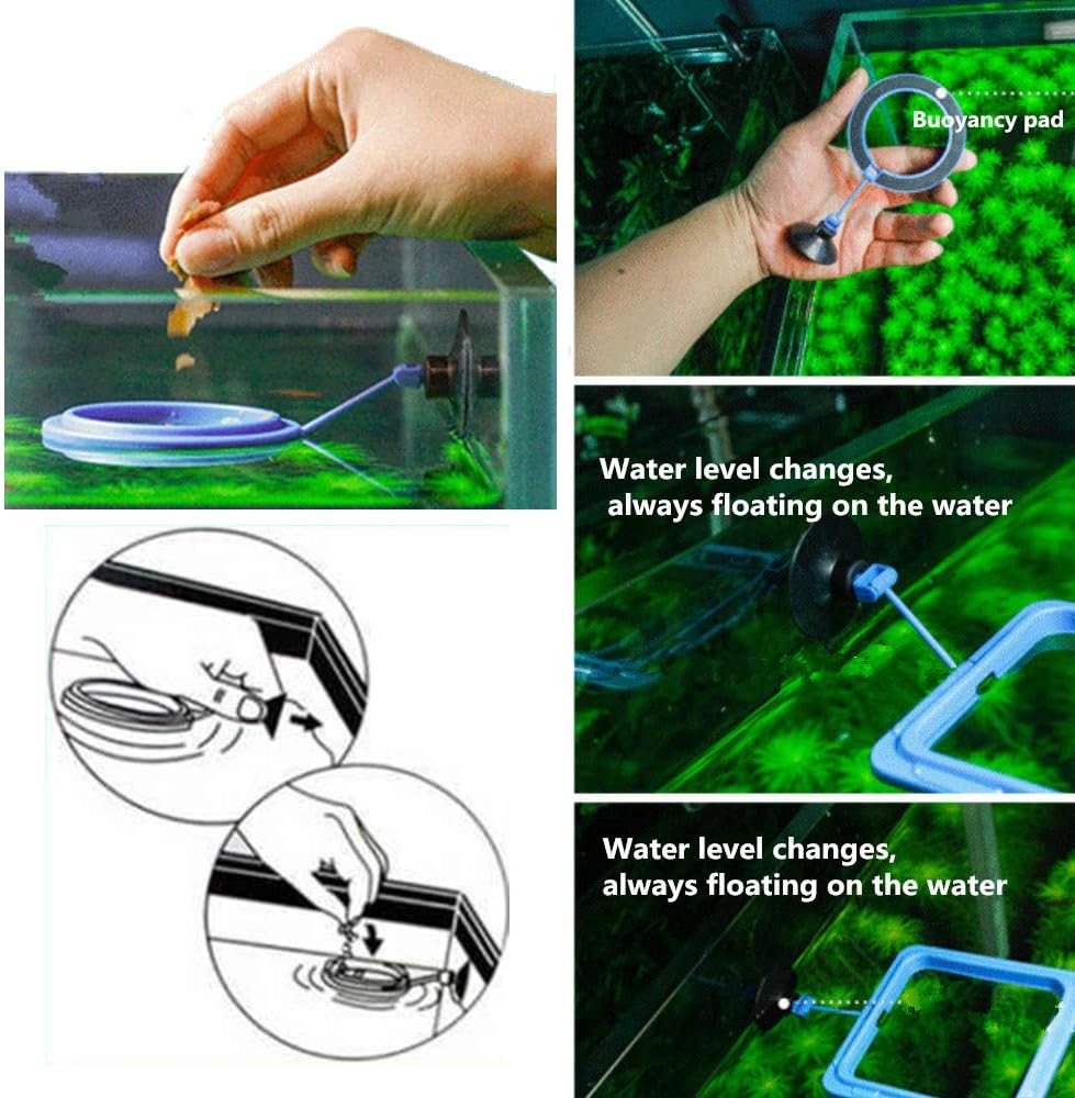 2 Pcs Fish Feeding Ring, Fish Safe Floating Food Feeder Circle Blue, with Suction Cup Easy to Install Aquarium, Square and Round Shape Fish Tank Towels - for Guppy, Betta, Goldfish, Etc. (Blue)¡­