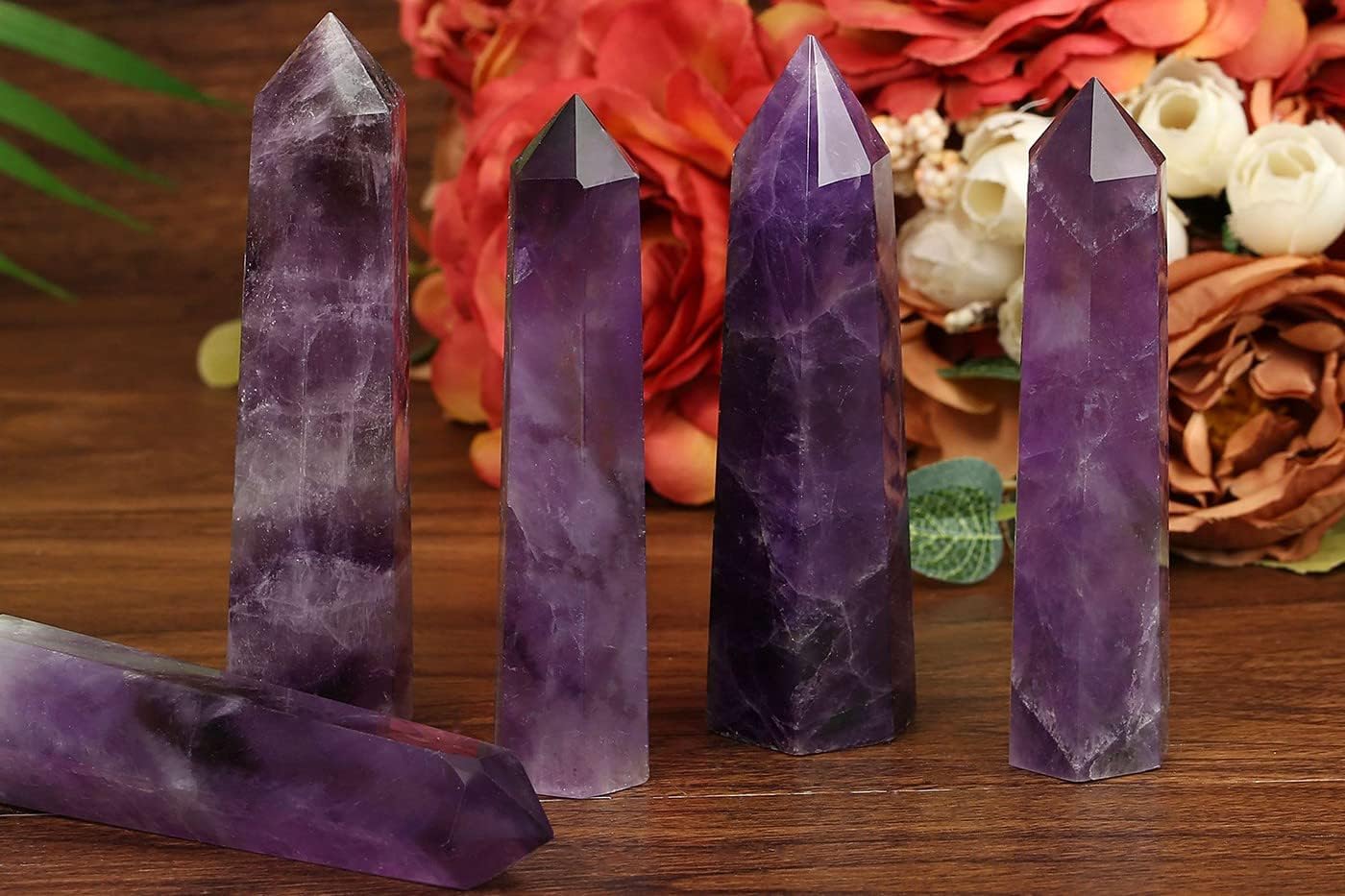 LAIDANLA Amethyst Healing Crystals Wands 3.5-4" Polishing Natural Reiki Energy Wand Stone Hexagonal Point Large Crystal Gemstones for Meditation Therapy Crystal Grid Decoration 1Pcs