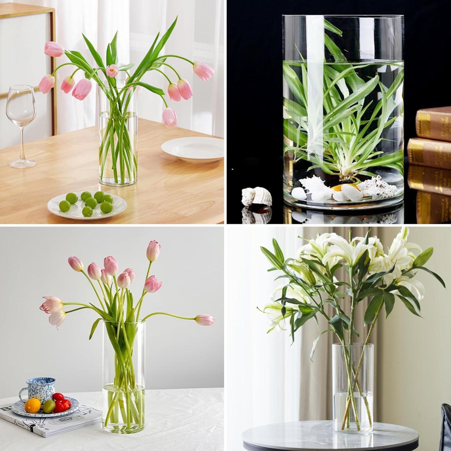 3 Clear Acrylic Cylinder Vase for Centerpieces, Tall Cylinder Plastic Hurricane Vases, Large Unbreakable Flower Vases for Wedding Bouquet (D 4.8" X H 8" + H 10" + H 12" Set of 3 + 2 Holder)