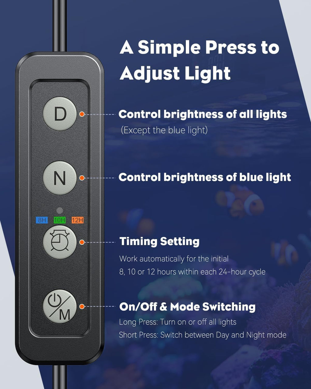 Pawfly Aquarium Light for 1-3 Gallon Saltwater Fish Tanks, Clip On LED Reef Light for Corals, Dimmable USB Aquarium Lamp with Full Spectrum Lighting and Timer (Adapter Not Included)