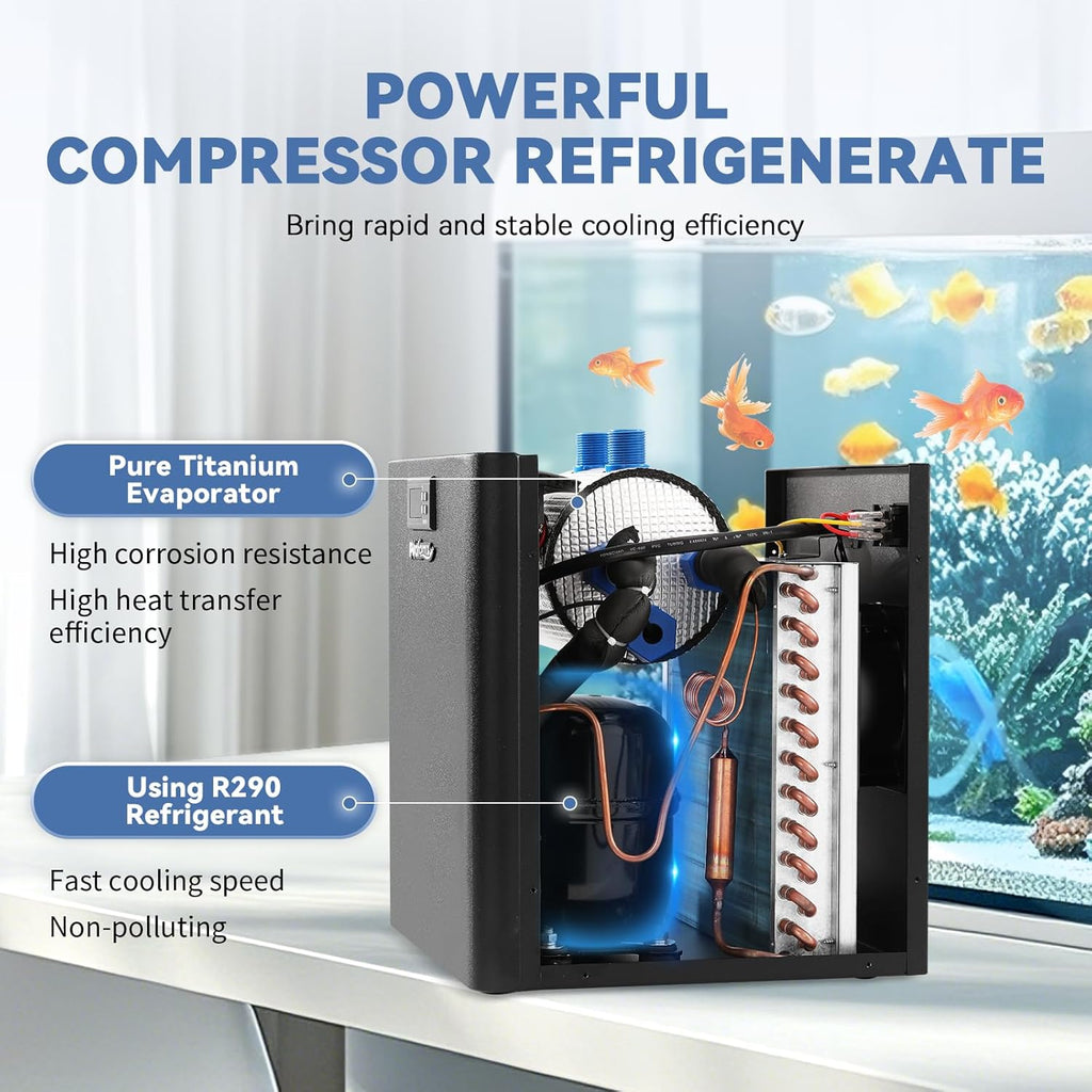 Poafamx 42gal Aquarium Chiller 1/10 HP Water Chiller Hydroponics Cooler 160L Fish Tank Cooling System with Quiet Compressor Refrigeration for Saltwater Freshwater Axolotl Coral Jellyfish