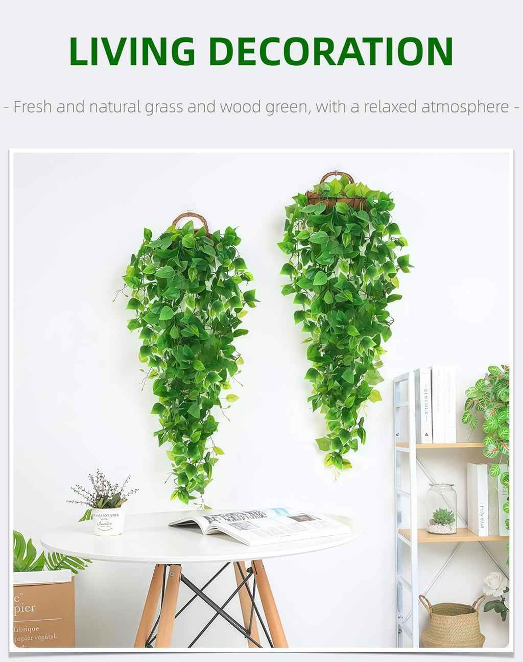 2 Pack Artificial Hanging Ivy Plants (3.6ft) - Fake Vine Greenery for Indoor/Outdoor Decor, Wedding & Photography - No Basket Included