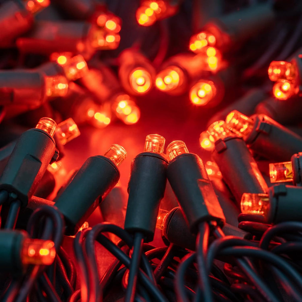 YULETIME 200 Orange Wide Angle LED Christmas Lights, 66 Feet Green Wire UL Certified 5mm Holiday String Light Set (Orange)