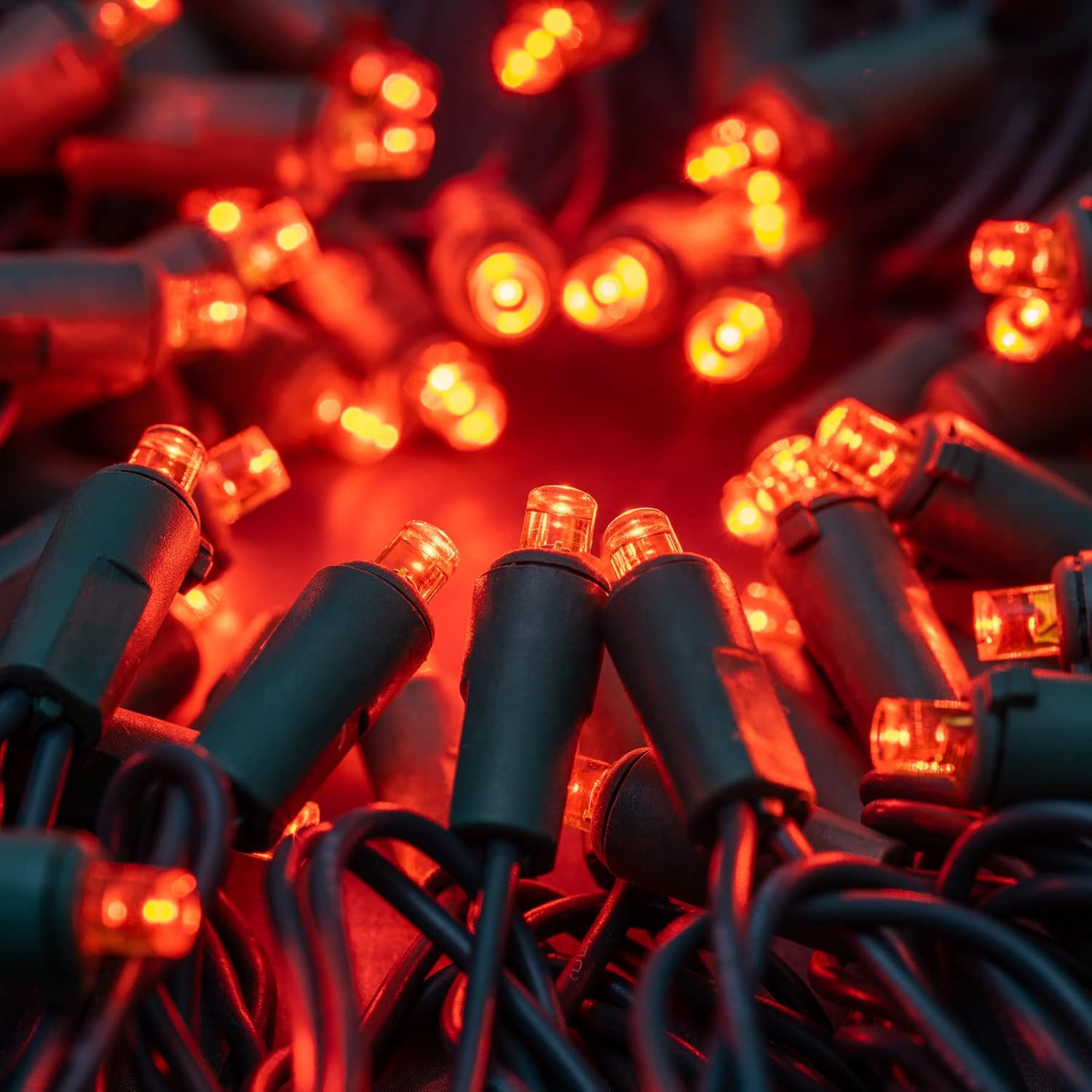 YULETIME 200 Orange Wide Angle LED Christmas Lights, 66 Feet Green Wire UL Certified 5mm Holiday String Light Set (Orange)