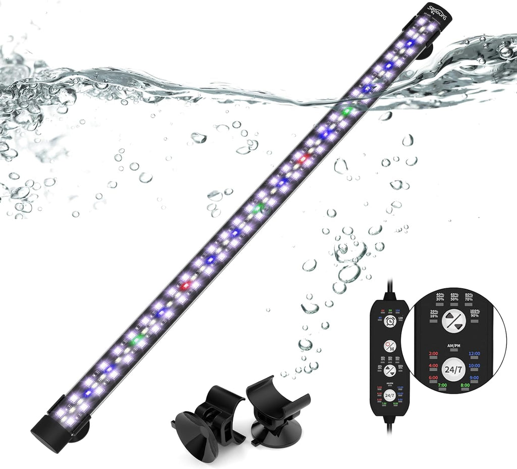 SEAOURA Submersible Aquarium Light for 24 to 43 Inch Fish Tank, 24/7 Cycle Fish Tank Light with Timer, Aquarium Plant Light with Full Spectrum+7 Single Colors, Auto On/Off, Adjustable Brightness