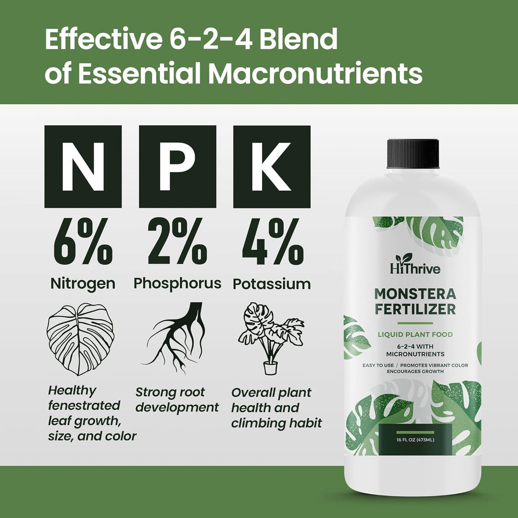 16oz Monstera Plant Food - Makes 96 Gallons of Monstera Fertilizer, Liquid Indoor Plant Fertilizer for Obliqua, Deliciosa and More, 6-2-4 NPK Ratio for Houseplants’ Healthy Growth & Glossy Leaves