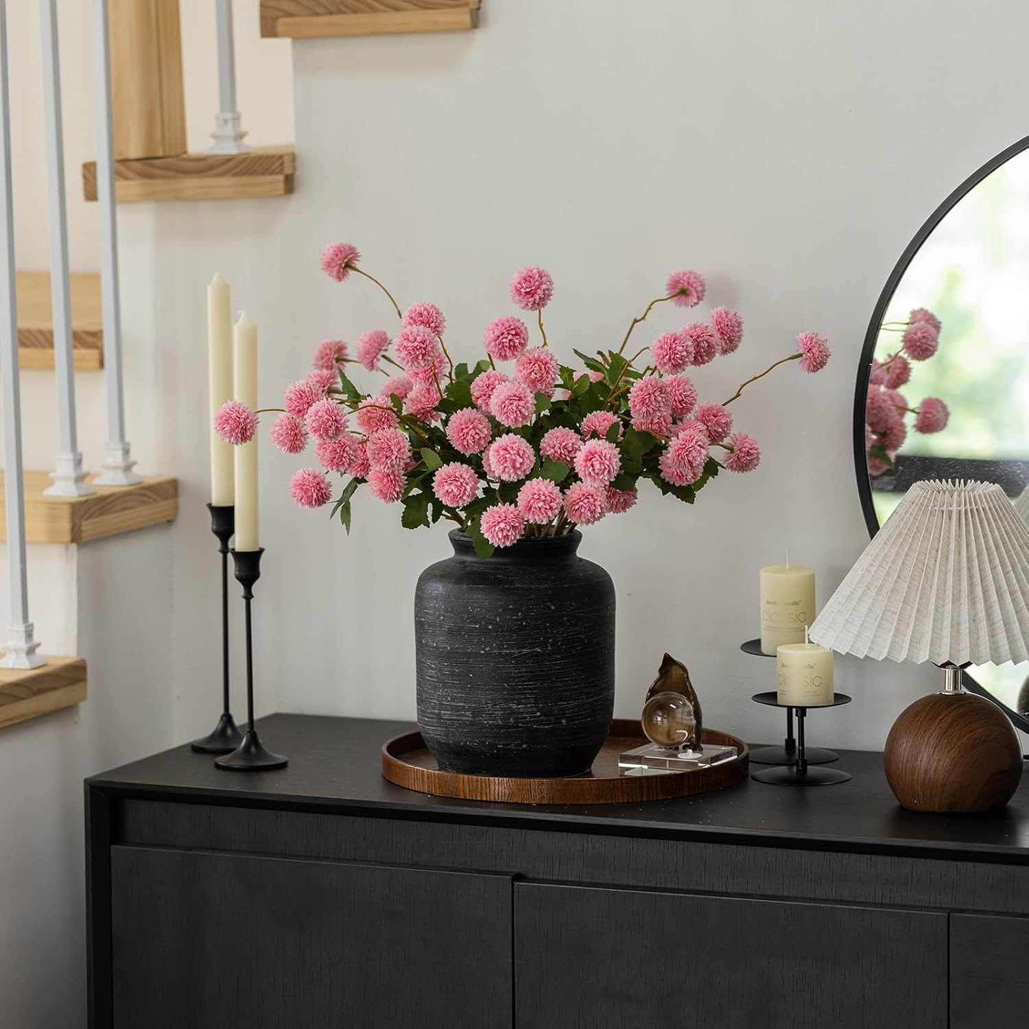 mizii 6Pcs Pink Fake Silk Pompon Mum Artificial Flowers Bulk Small Faux Chrysanthemums with Stems Realistic Floral Decorations for Wedding DIY Bouquet Centerpieces Shower Vase Home Decor (Pink)