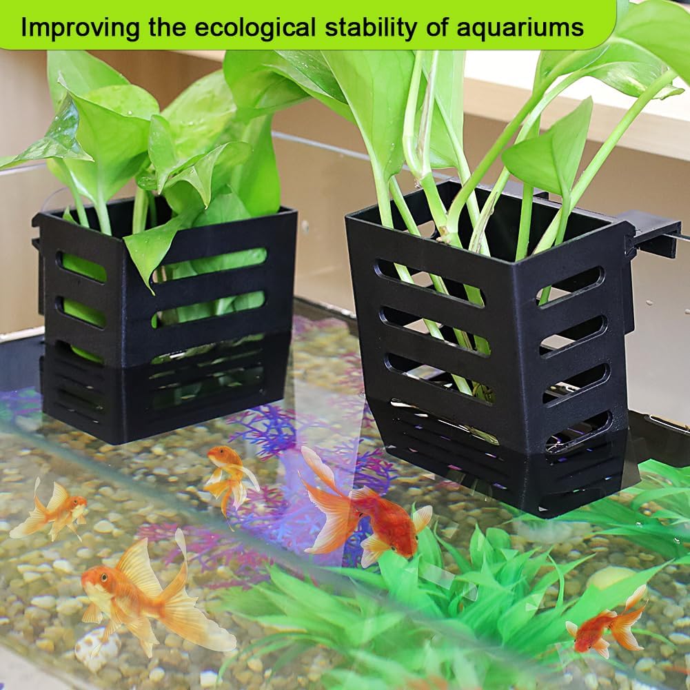 Upgraded Hanging Aquarium Plant Holder,2 Pcs Plastic Aquatic Plant Holders with Hooks and Suction Cups for Fish Tank Plant Decoration