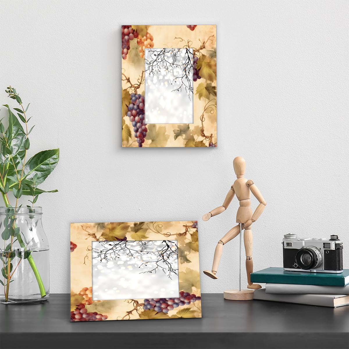 Grapevine Print 5x7 Picture Frame, 5x7 Wood Photo Frame for Wall Hanging or Tabletop Display Decor