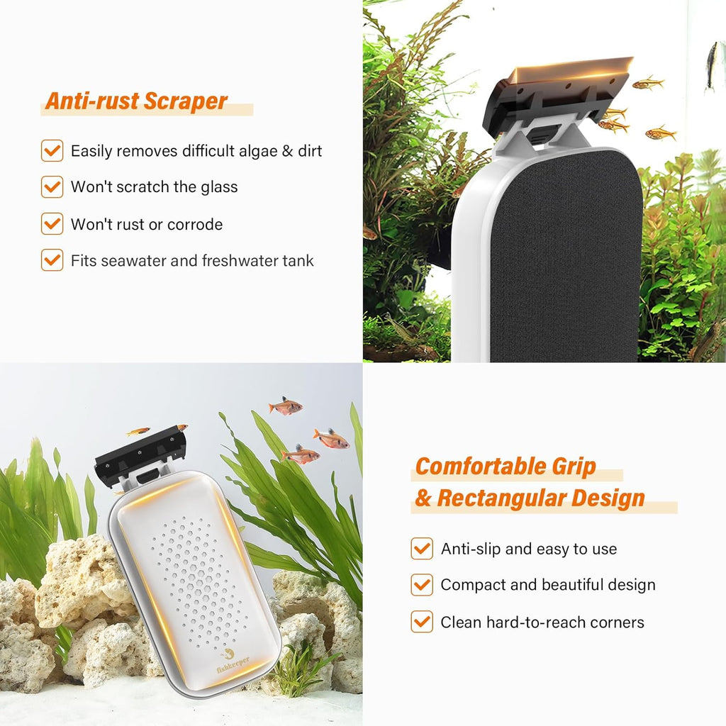 fishkeeper Magnetic Aquarium Fish Tank Glass Cleaner - Exquisite & Super Strong Magnetism, Double Side Floating Algae Scraper Cleaning Tools for 0.1 to 0.7 Inch Glass Tanks (Mini/M/L/XL)