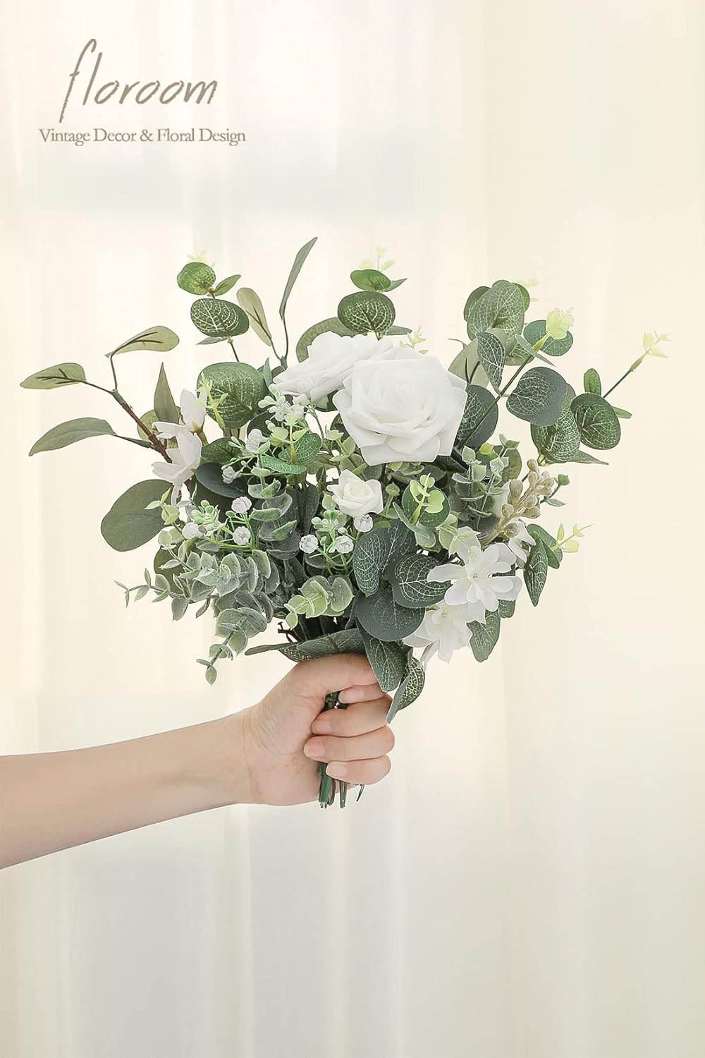 Floroom 3 Kinds of Artificial Silver Dollar Eucalyptus Stems Faux Greenery Spray, 19pcs Best Filler Fake Plants for DIY Bouquet Wedding Centerpieces