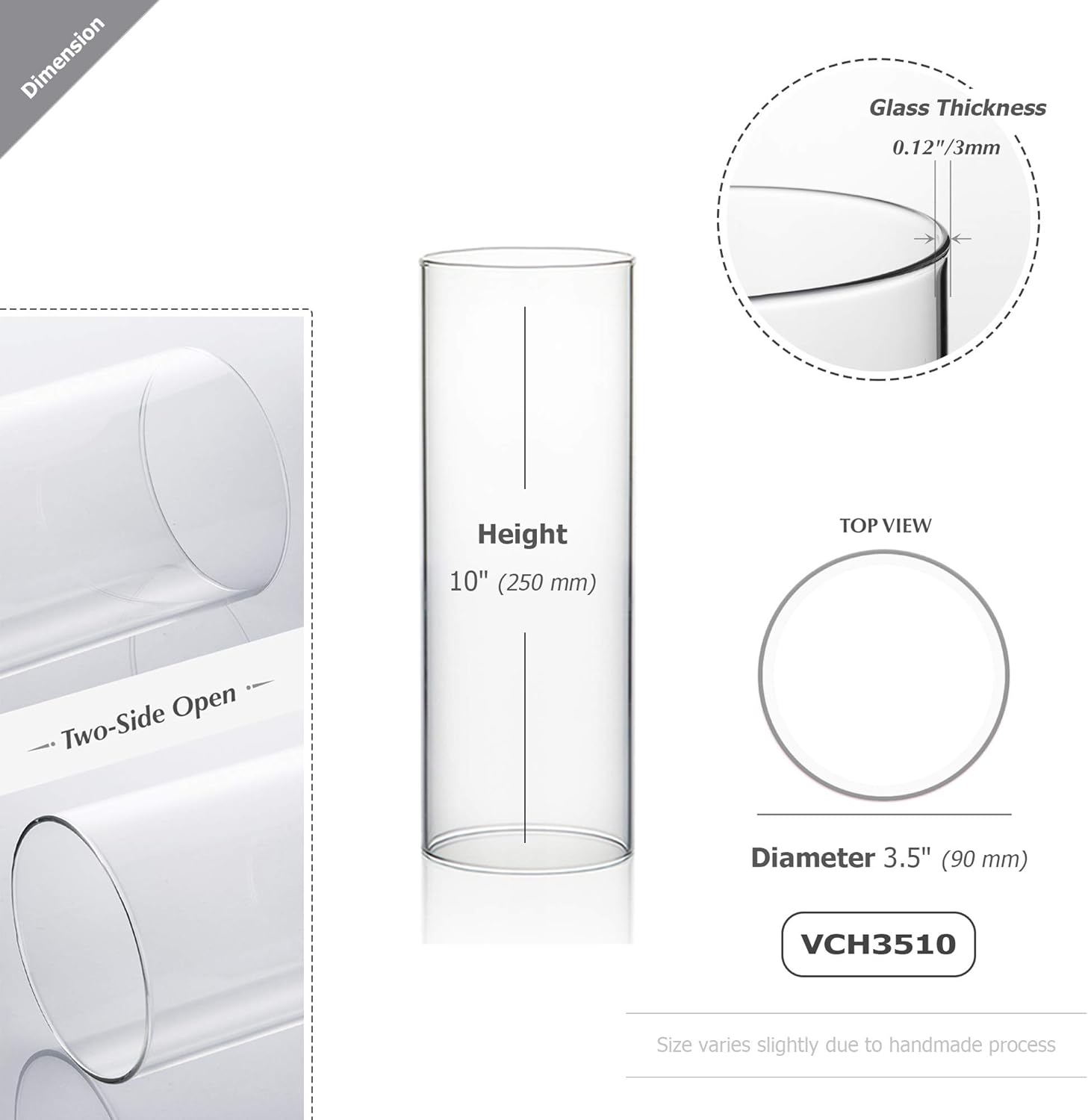 WGVI Hurricane Candle Holder Sleeve, Wide 3.5", Height 10", Clear Glass Cylinder Candleholder, Chimney Tube, Open Ended Candle Shade, 24 Pieces Bulk