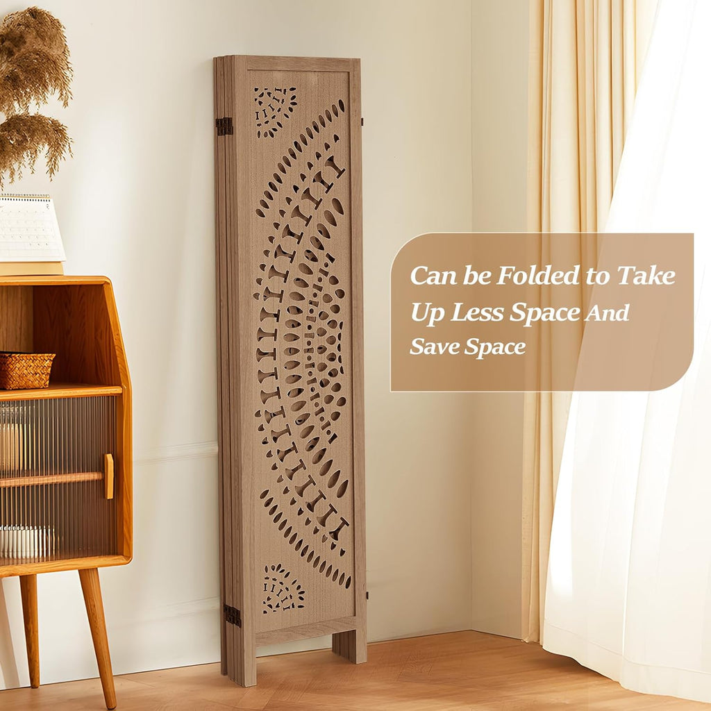 Room Dividers and Folding Privacy Screens, Boho 6 Panel Room Divider, 67" Room Divider Wall, Modern Room Partition, Privacy Dividers for Rooms, Bedroom, Office, Brown