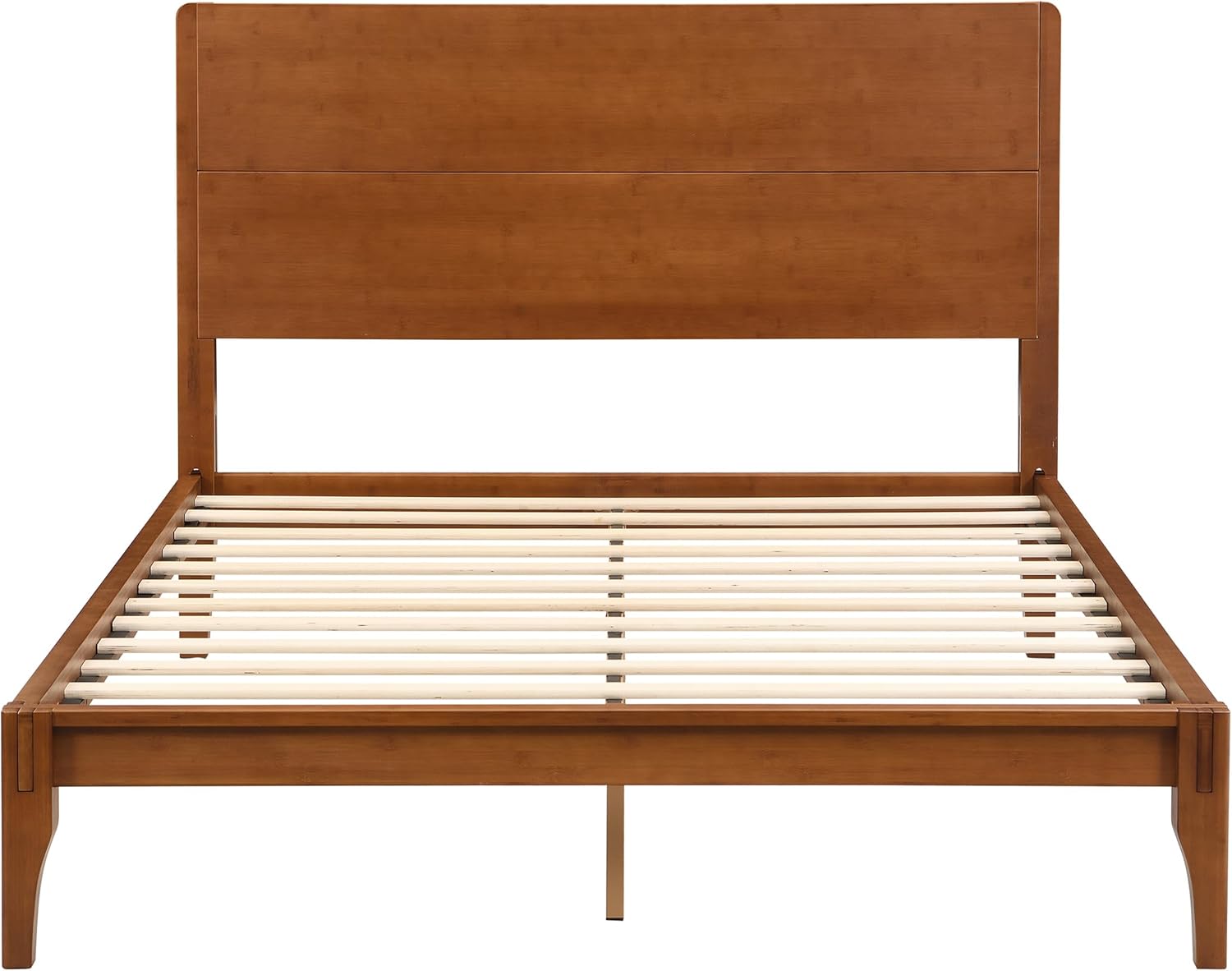 Merax Mid Century Full Size Bed Frame with Headboard, Bamboo Wood Platform Bed with Wood Slat, Heavy Duty Steel Center Beam for Support, Under Bed Storage, No Box Spring Needed, Brown