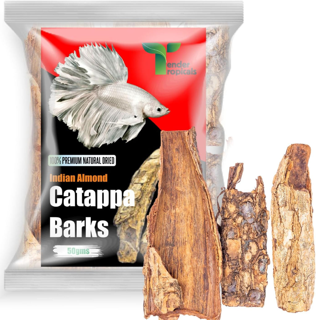 Shrimp Tank Hideout Indian Almond Bark,Catappa Barks 50g - Betta Logs Reptile Bark Terrarium, Tannin Source Biofilm Producer & Aquarium cave - Assorted Sizes