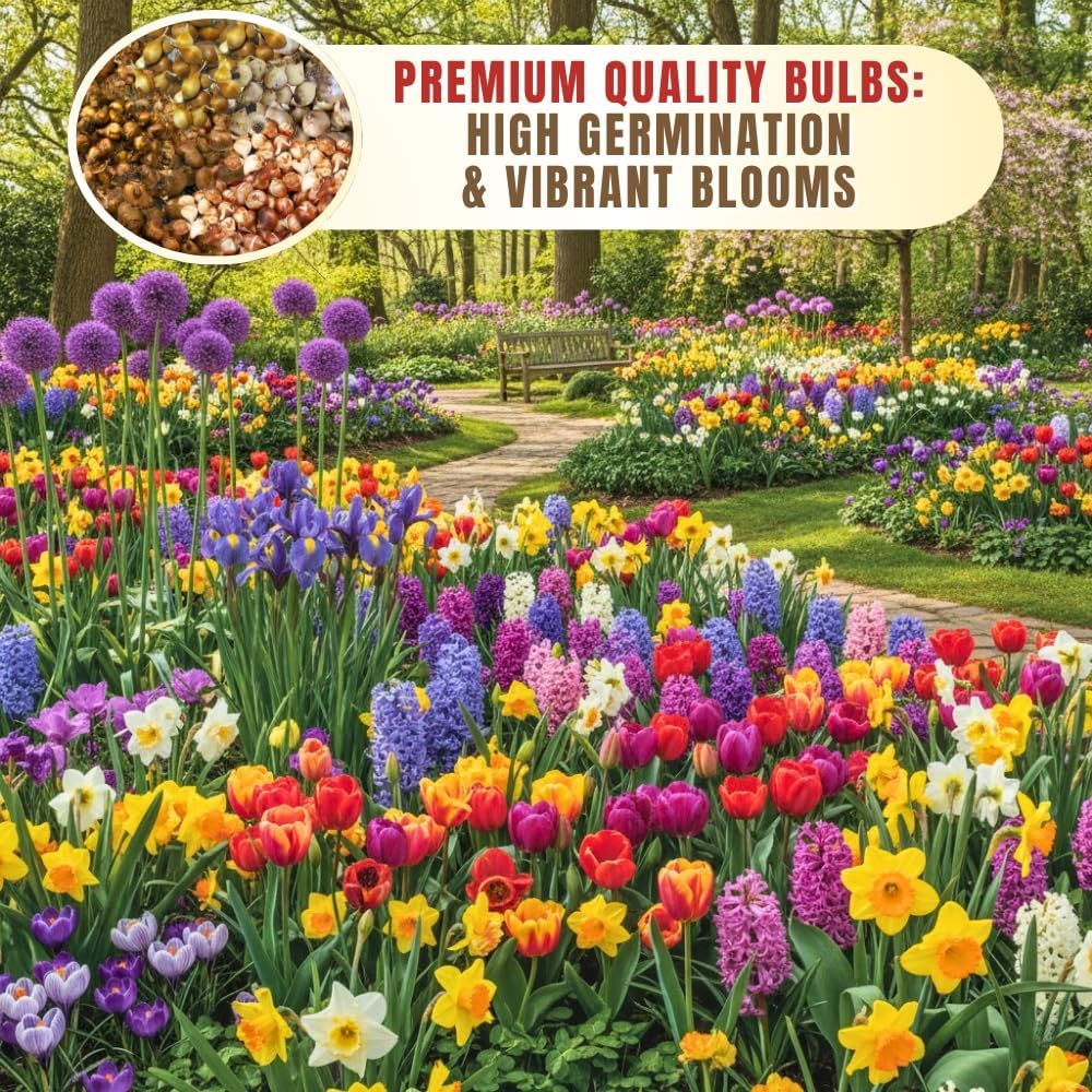 80 Mixed Flower Bulbs for Fall Planting, Assorted Colorful Spring Blooms, Hardy Perennial Mixed Flower Bulbs for Beds, Borders & Containers, Large Size Flowers Bulb