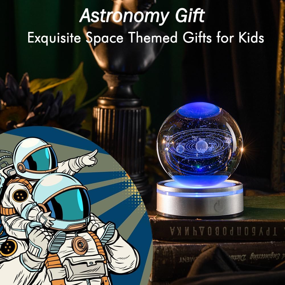 IFOLAINA 3D Solar System Crystal Ball Model Gift Space Astronomy Gift Planets Multicolor Universe Globe Ball Science Astrophysics Gift Night Light Kids Bedroom Adults Gift
