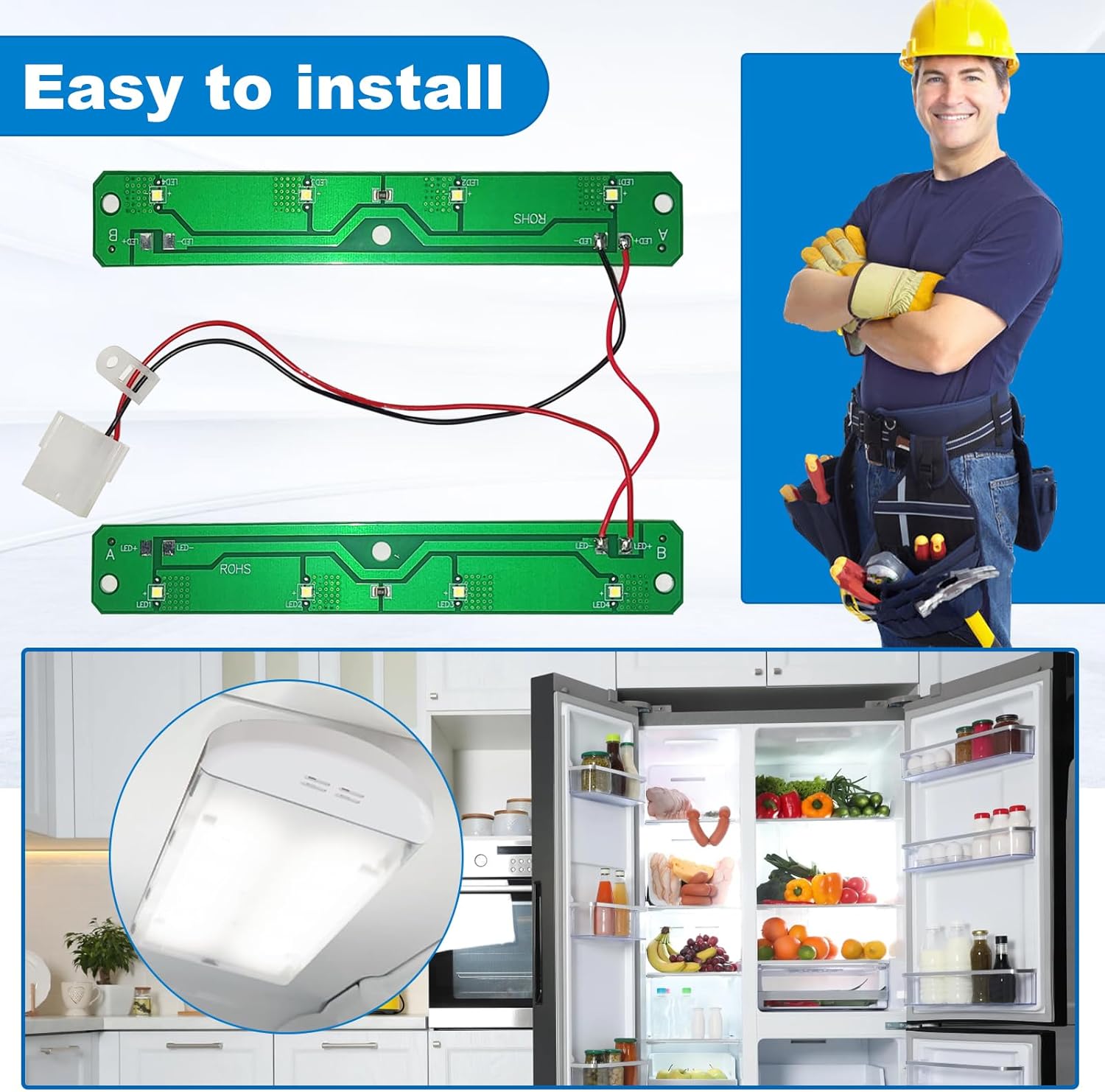 W11527432 W11387579 Refrigerator LED Light Assembly for Whirlpool Maytag Amana Refrigerator LED Light Module Replace AP7014542 W11387579 W11333374 W11042554 W11101384
