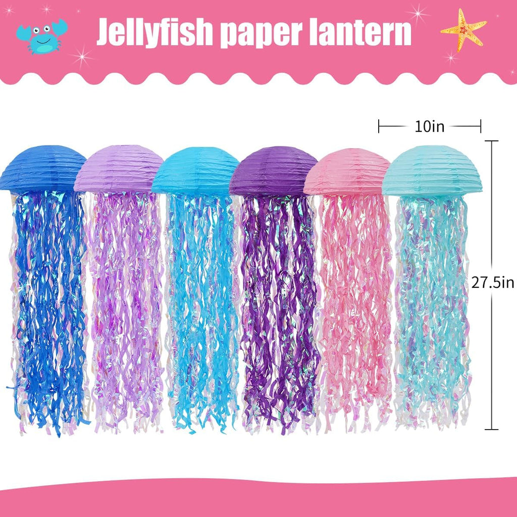 Mermaid Birthday Decorations, Jellyfish Paper Lanterns for Mermaid Party Baby Shower Under The Sea Ocean Birthday Party Decorations Pack of 6 Colorful