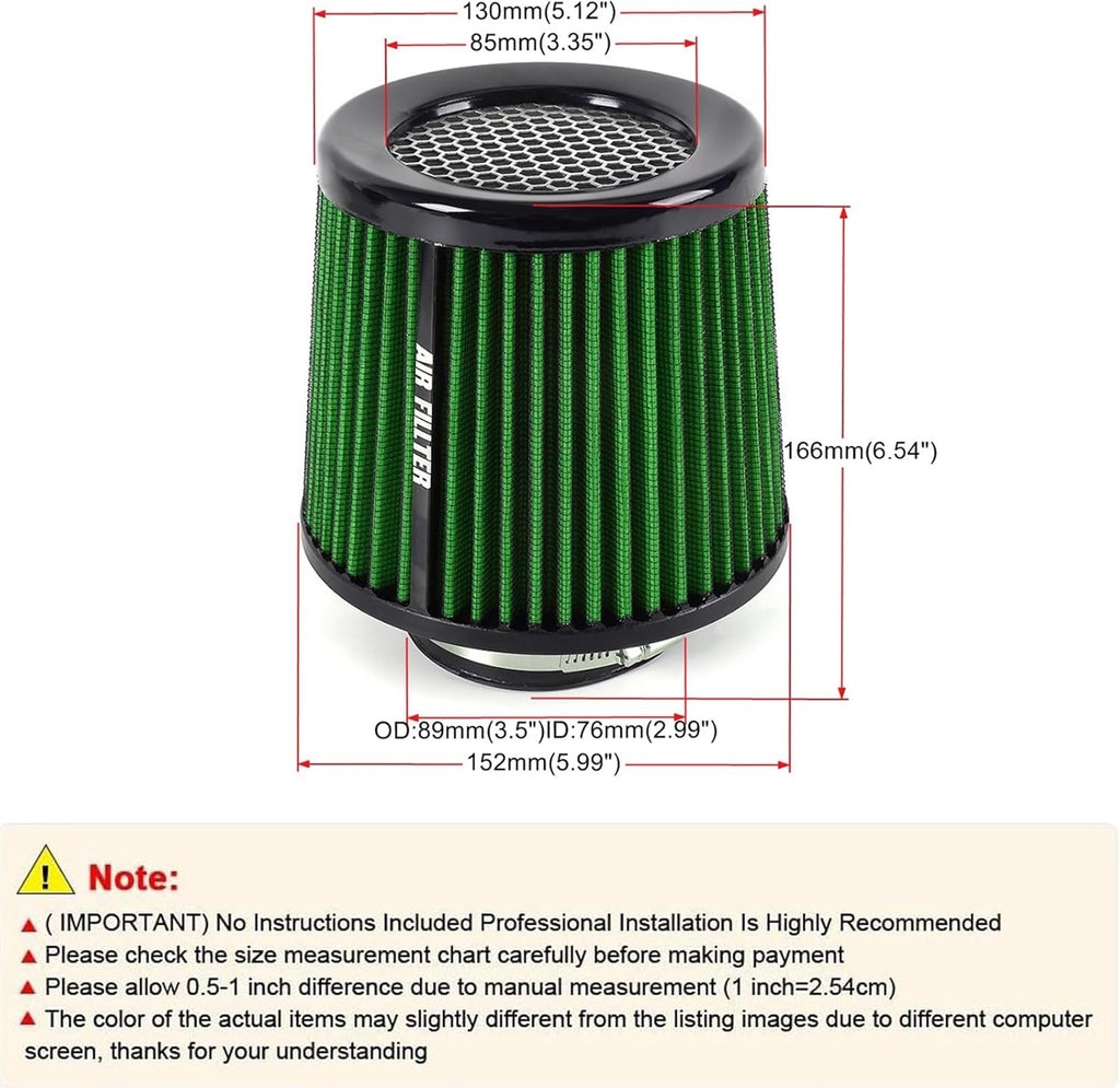 muge racing Universal 3 Inch 76mm Air Intake Filter Replacement Cone Air Filters Quality Dry Air Filter