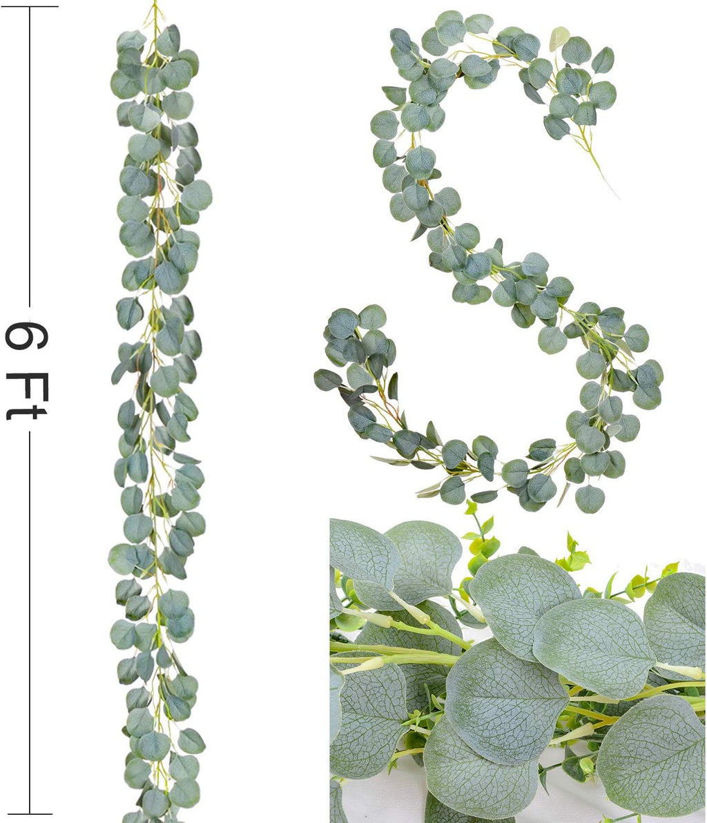 DearHouse 2pc Artificial Eucalyptus Garland Faux Silk Eucalyptus Leaves Vines Handmade Garland Greenery Wedding Backdrop Arch Table Decor, 6.1ft/pc