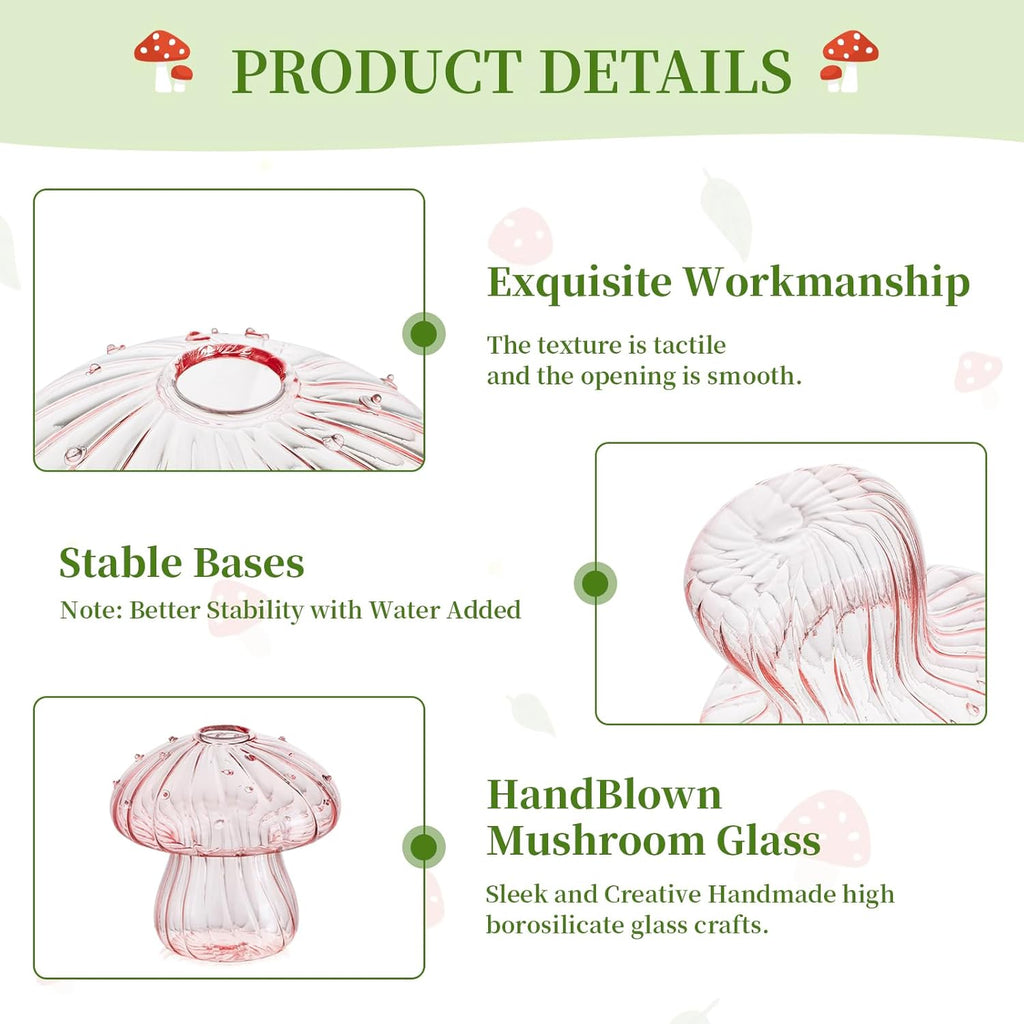 Glasseam Mushroom Glass Planter, Set of 5 Colored Plant Propagation Station, Mini Terrarium for Plants, Unique Small Glass Vase for Flowers, Cute Hydroponic Indoor Planters Gifts for Women Room Decor