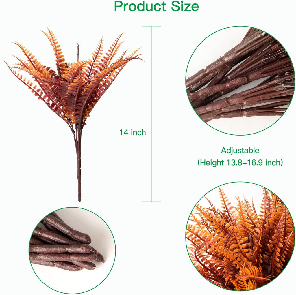12 Bundles Artificial Fall Plants, Fake Boston Fern Greenery Outdoor UV Resistant No Fade Faux Plastic Plants Garden Porch Window Box Decorating（Fall Boston Fern