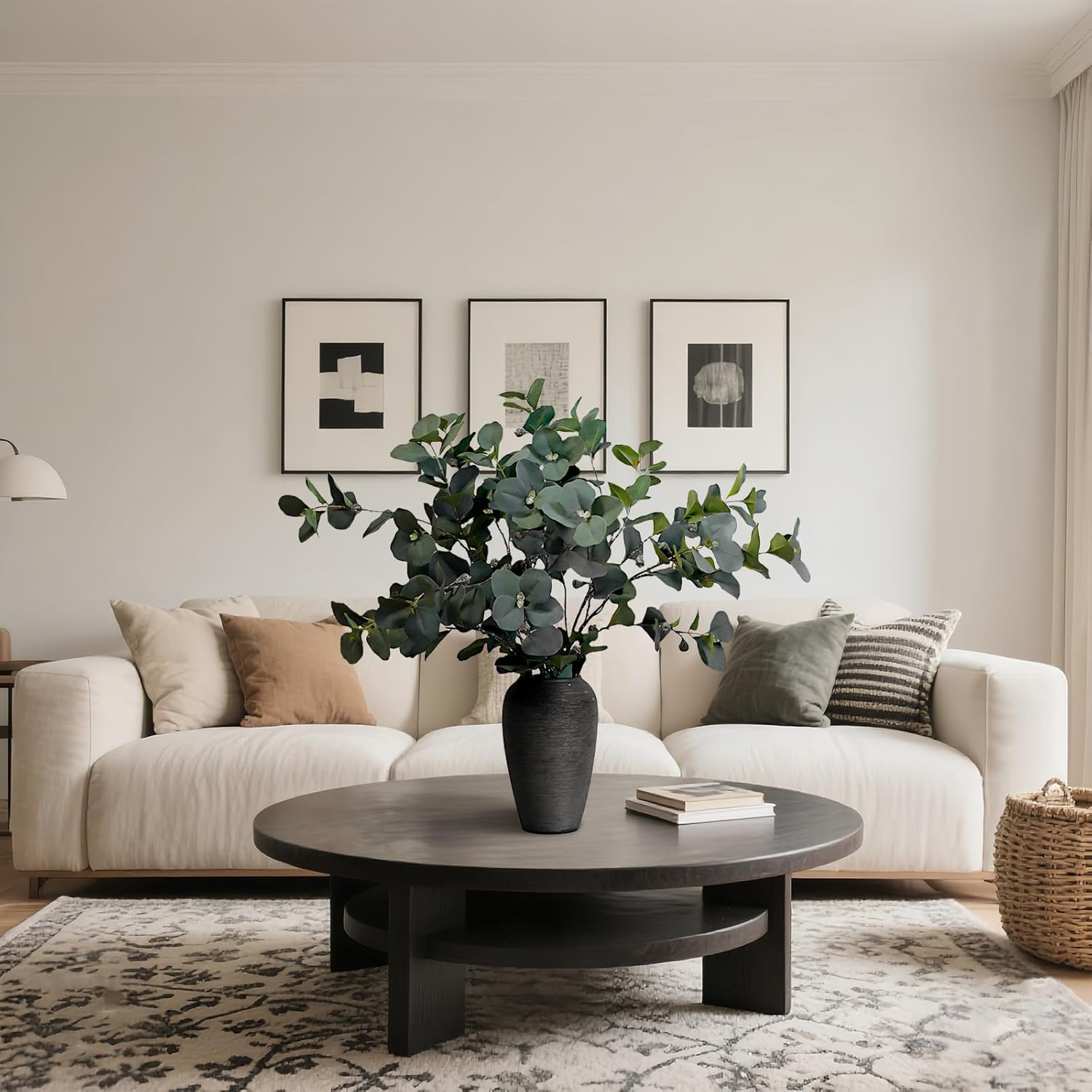 KBREE 41.3" Eucalyptus Stems, 3 Pcs Faux Eucalyptus with Seed Pods, Extra Long Stems Greenery Decor for Tall Vase, Home, Wedding & Office (Sage Green)